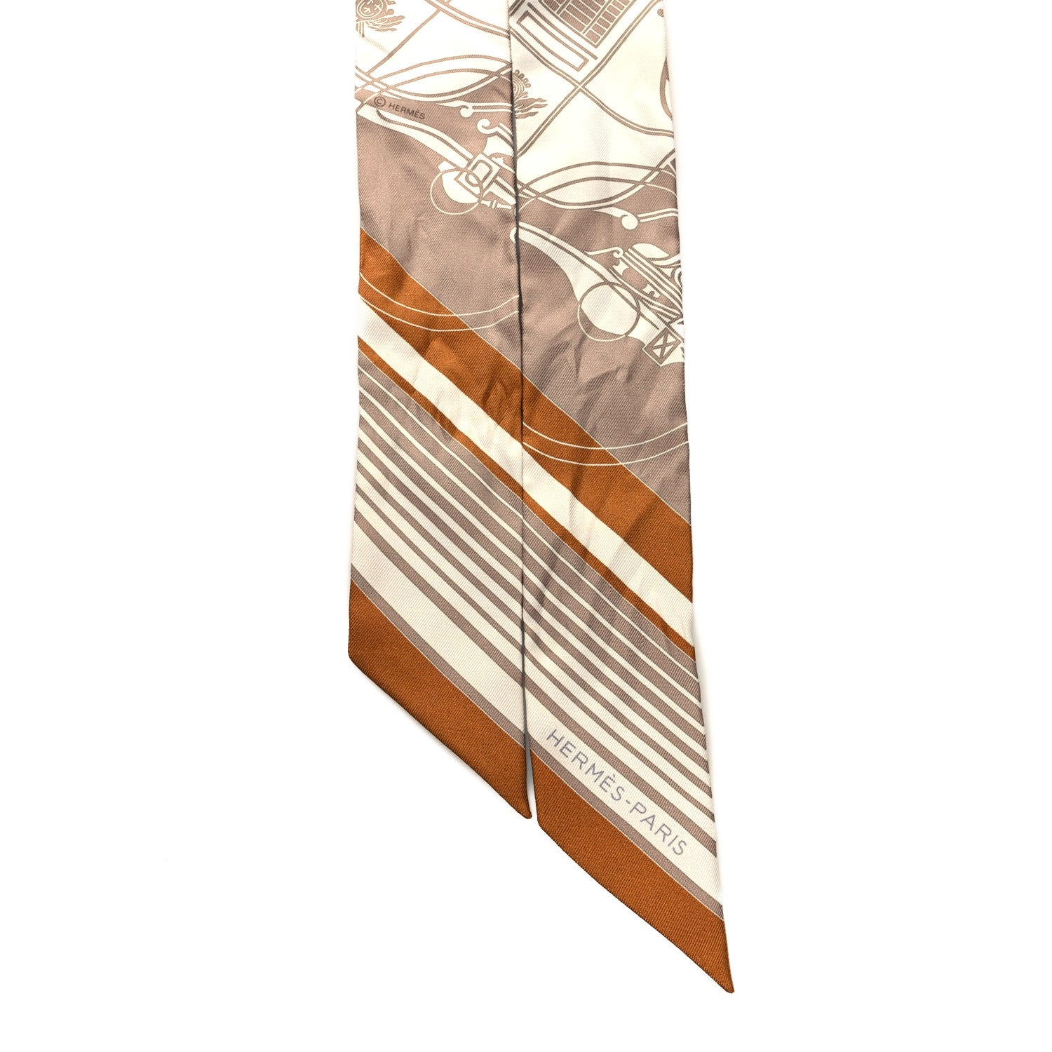 Hermes Silk Ex-Libris Twilly Beige White Caramel 2 of 4
