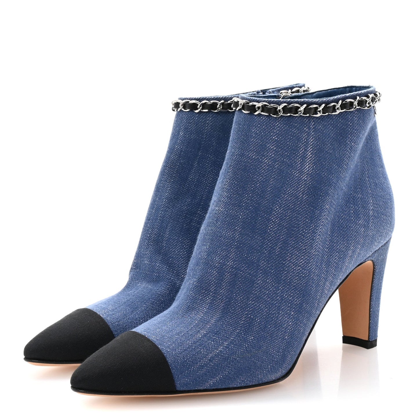 Denim Grosgrain Cap Toe Short Boots 37 Blue