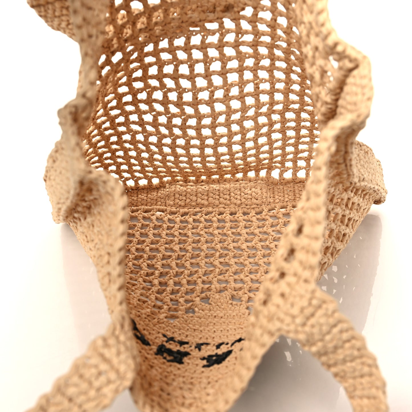 Yarn Raffia Effect Crochet Logo Embroidered Tote Bag Naturale