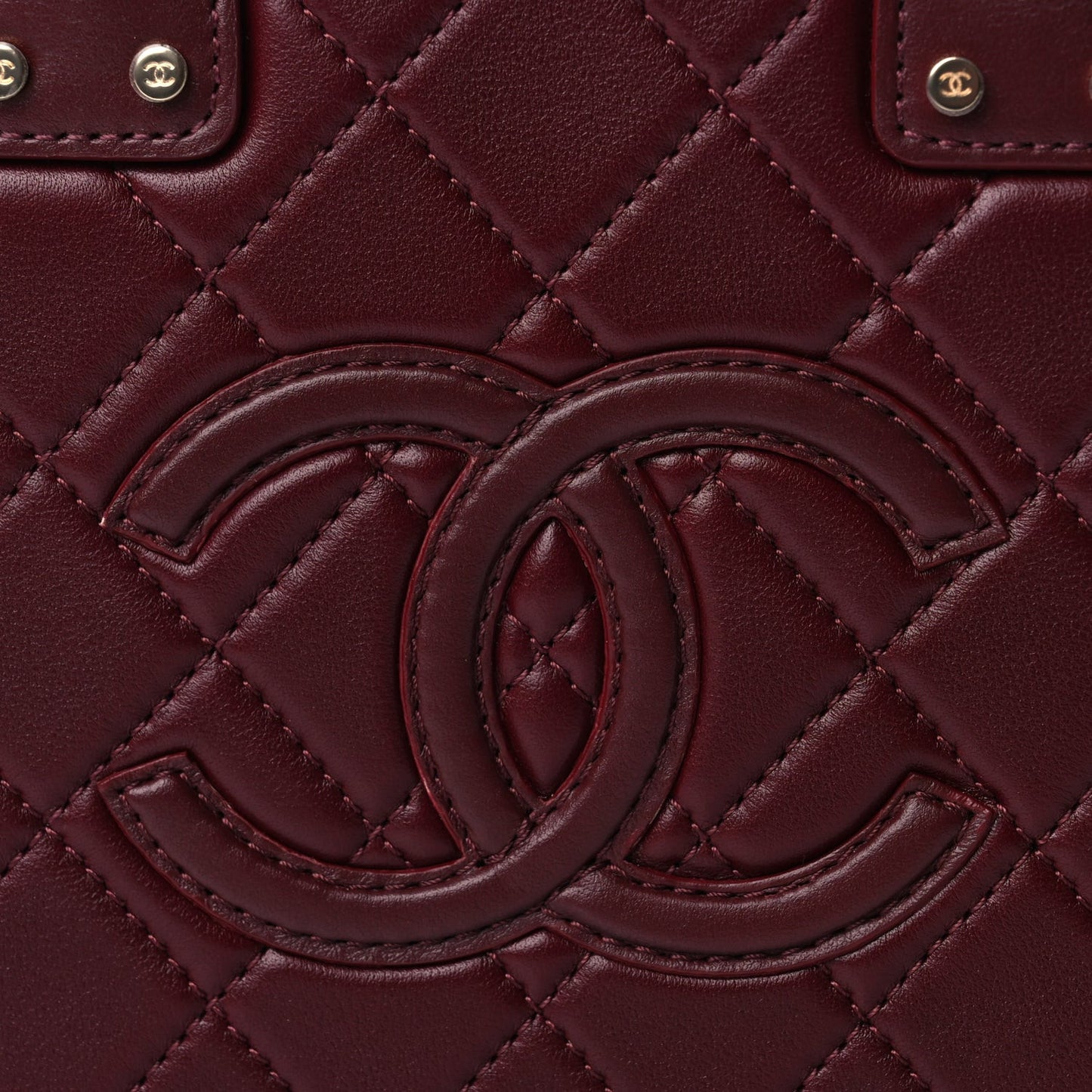 Calfskin Quilted Studded Square Vanity Case Burgundy