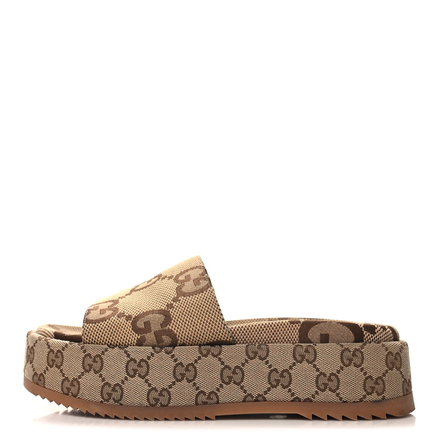 Monogram Maxi GG Angelina Platform 55mm Slide Sandals 38 Camel Ebony