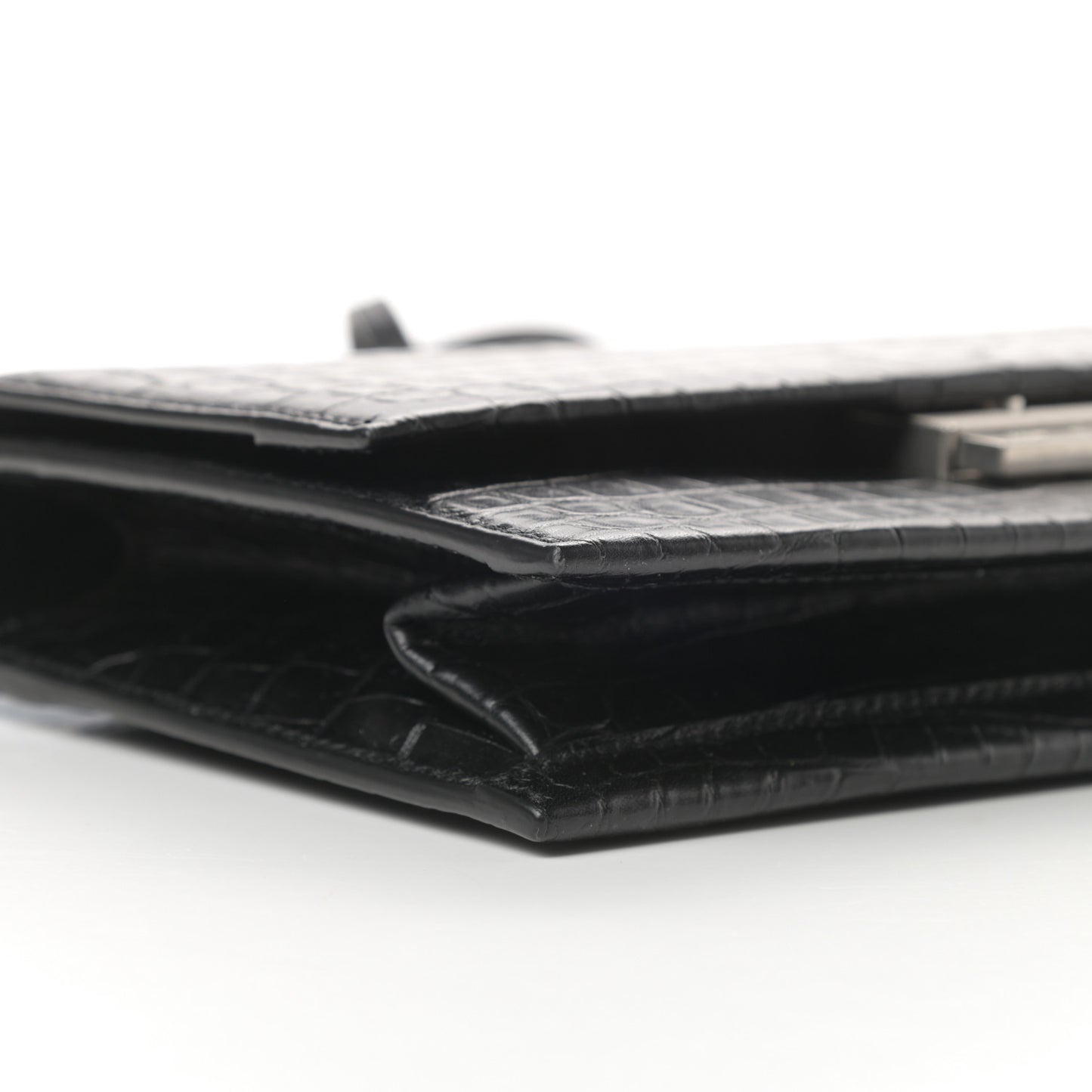 Calfskin Crocodile Embossed Small Babylone Black