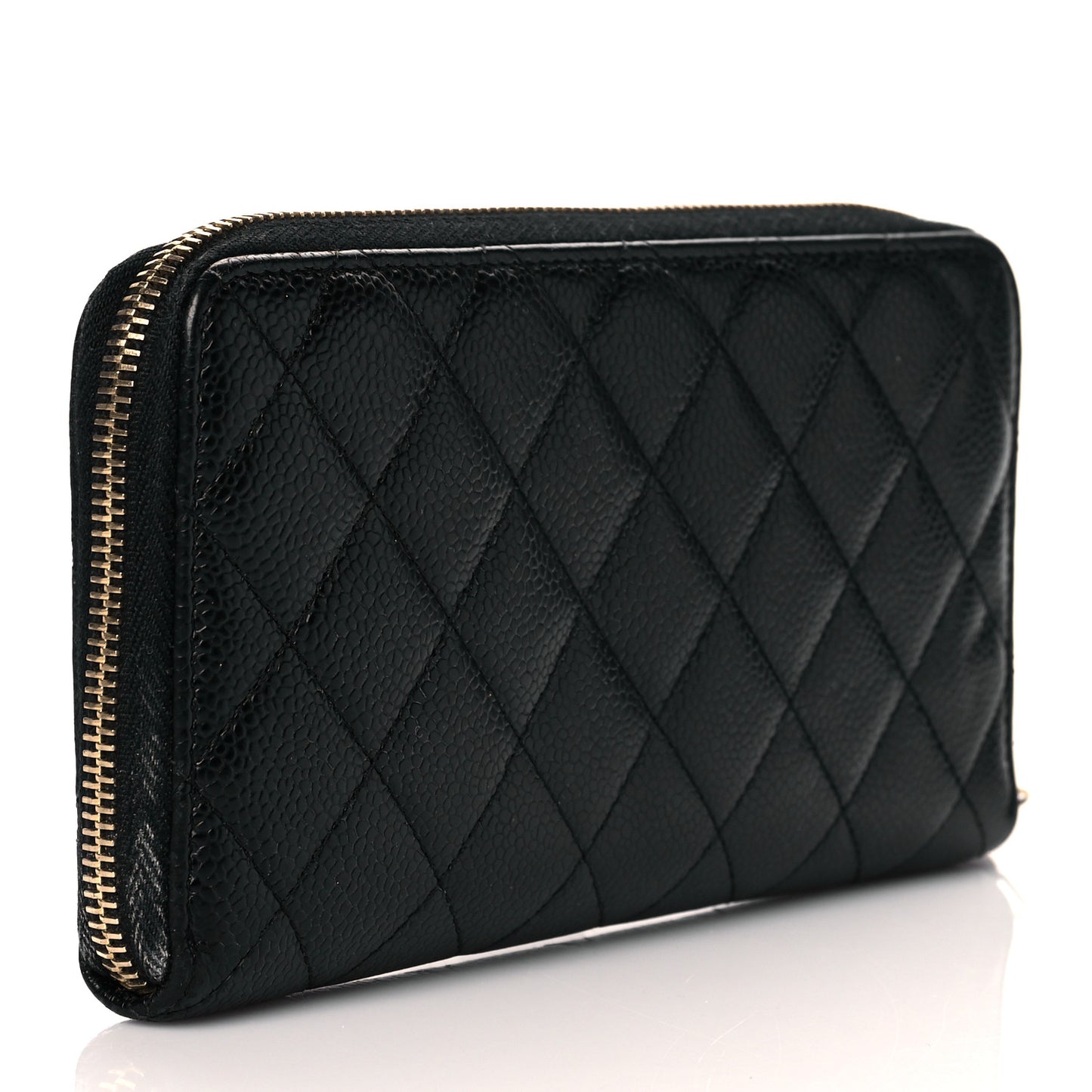 Caviar Quilted Large Gusset Zip Around Wallet Black
