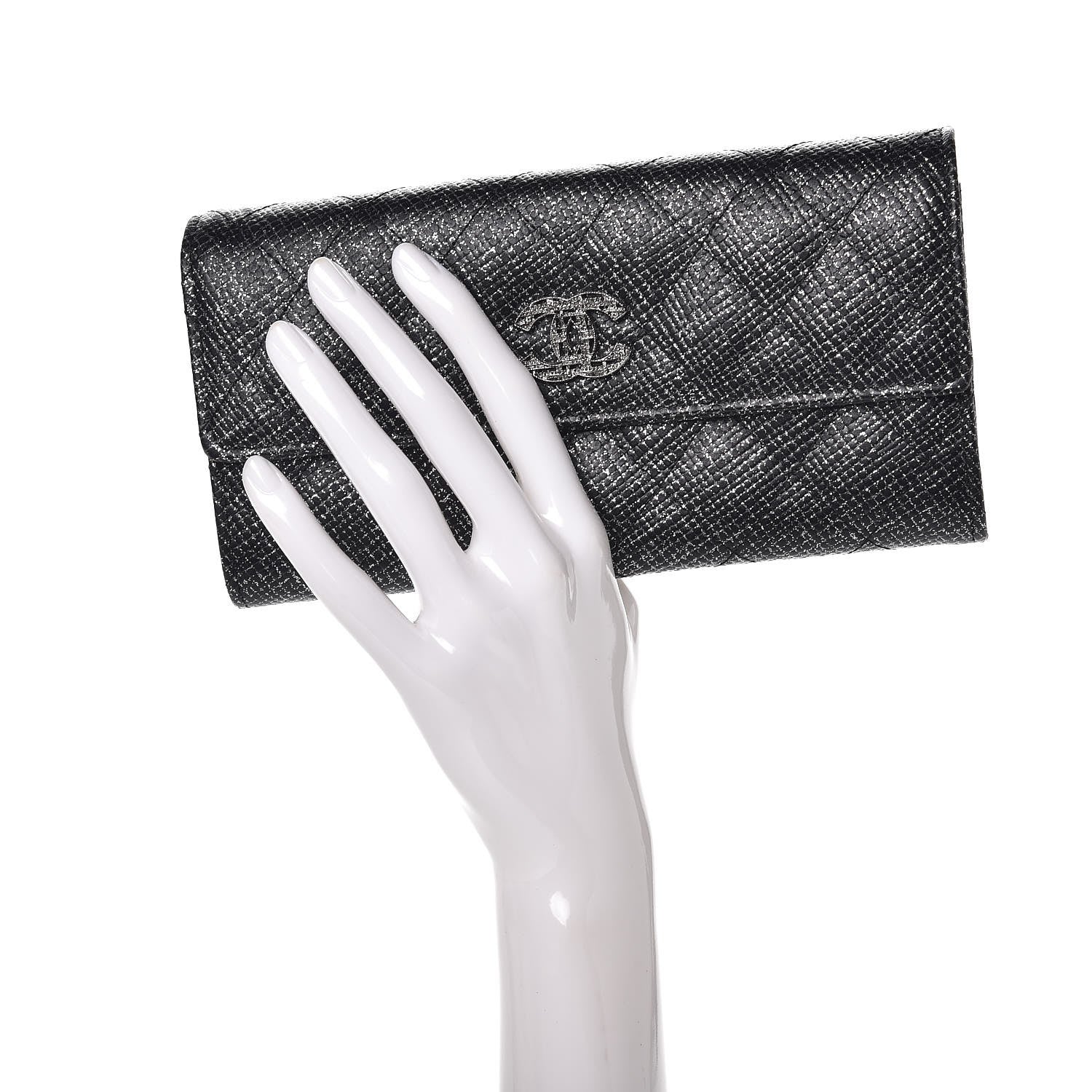 Chanel Glitter Calfskin Quilted Long Flap Wallet Black 2 of 10