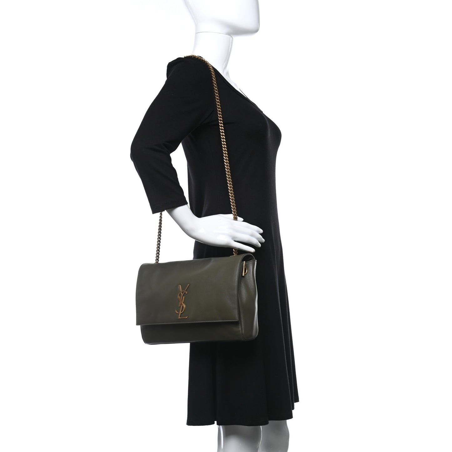 Smooth Calfskin Suede Medium Reversible Monogram Kate Satchel Olive