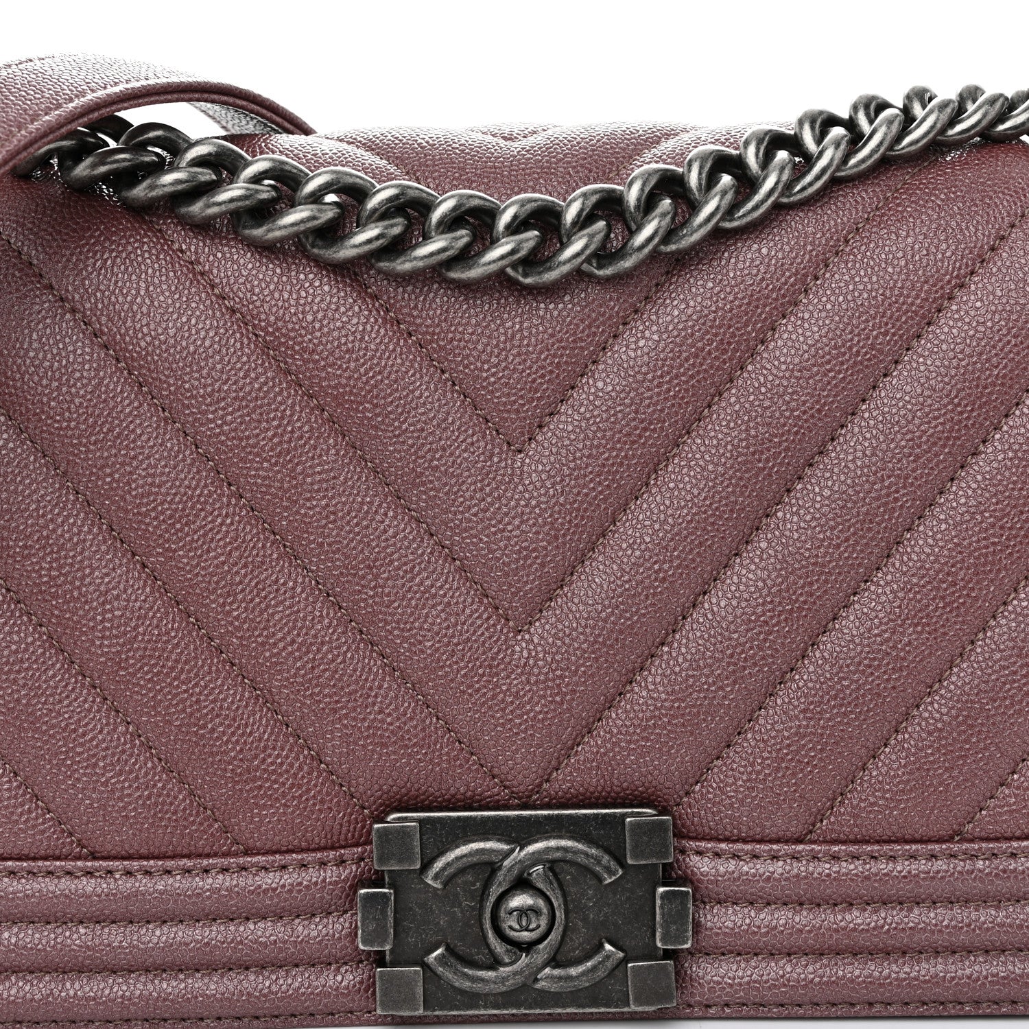 Chanel Metallic Caviar Chevron Quilted Medium Boy Flap Dark Pink 8 of 11