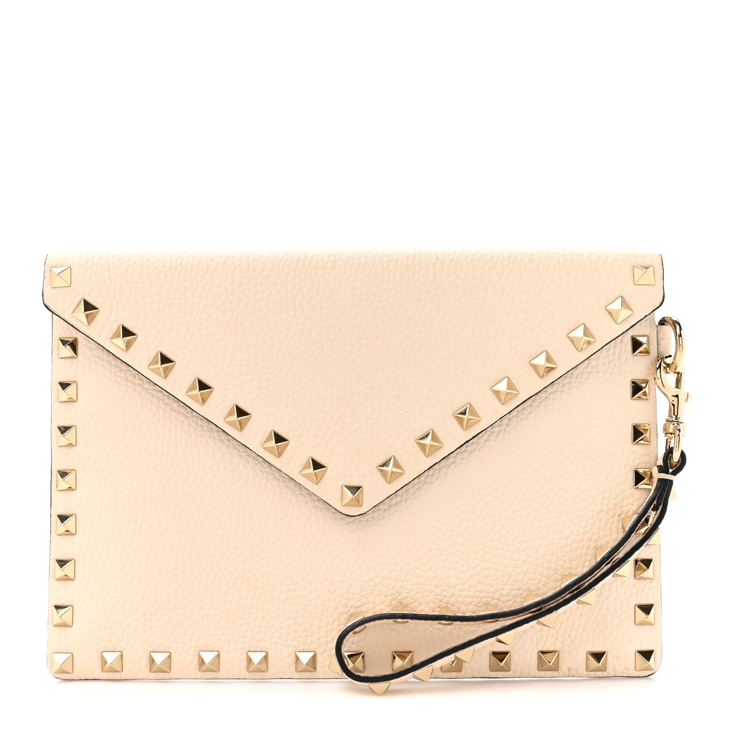 Valentino Garavani Pebbled Calfskin Medium Rockstud Envelope Flat Wristlet Pouch Ivory 1 of 9
