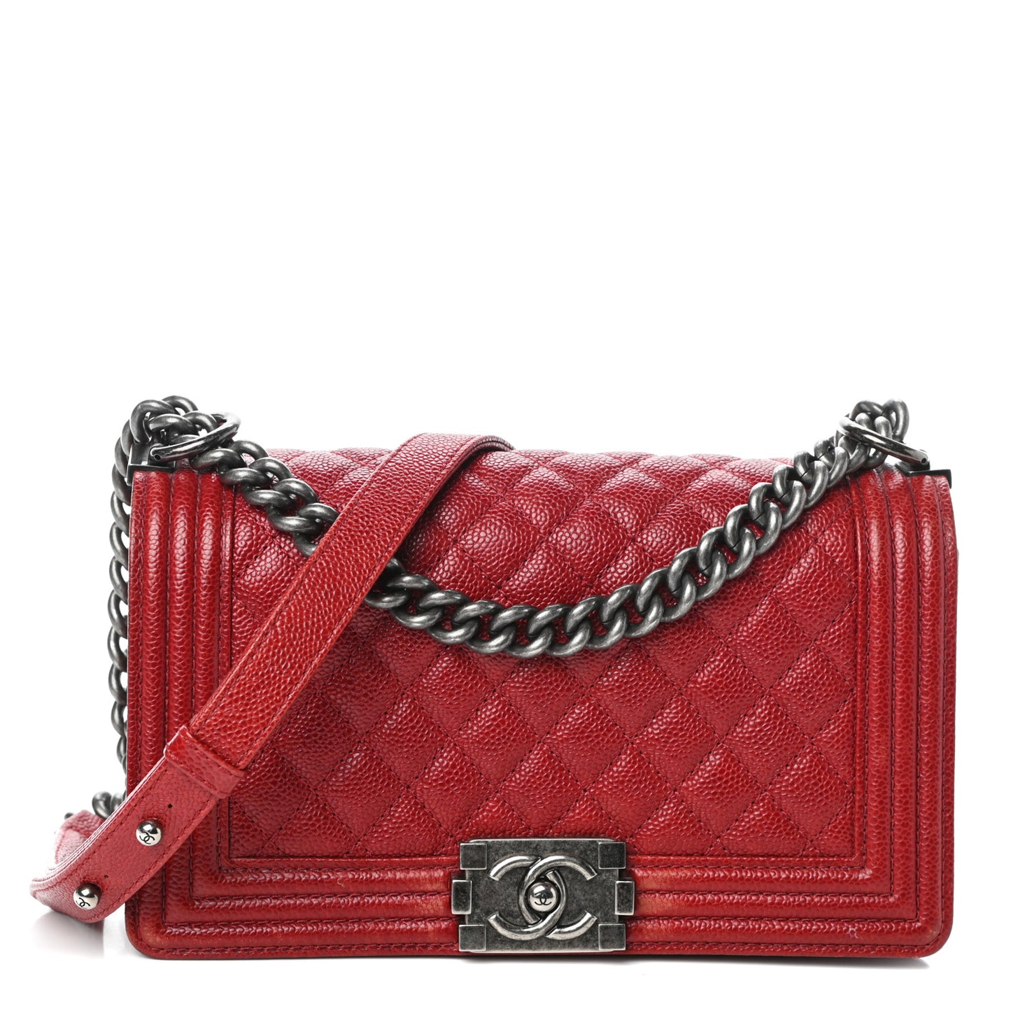 Caviar Quilted Medium Boy Flap Red