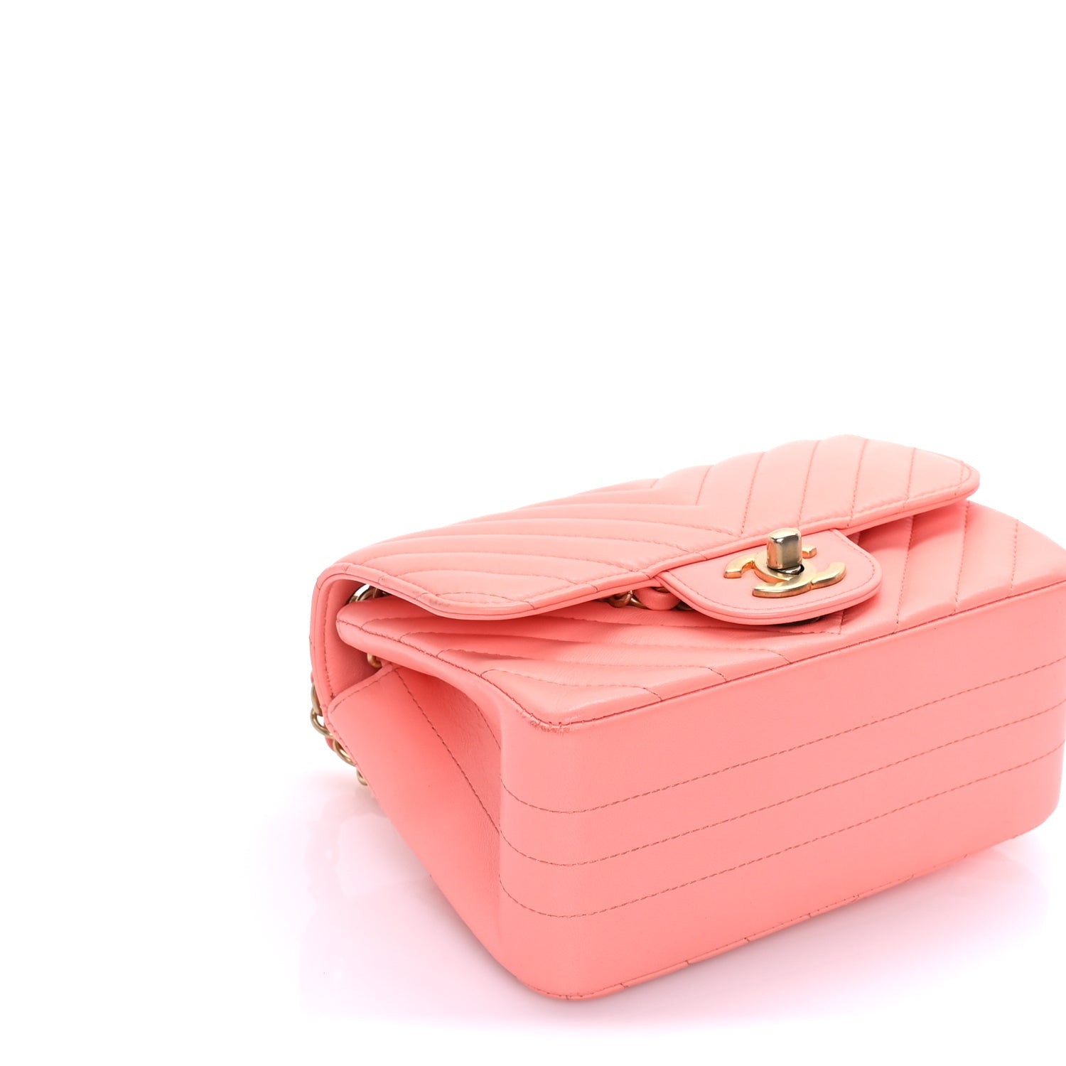 Chanel Lambskin Chevron Quilted Mini Square Flap  Pink 8 of 9
