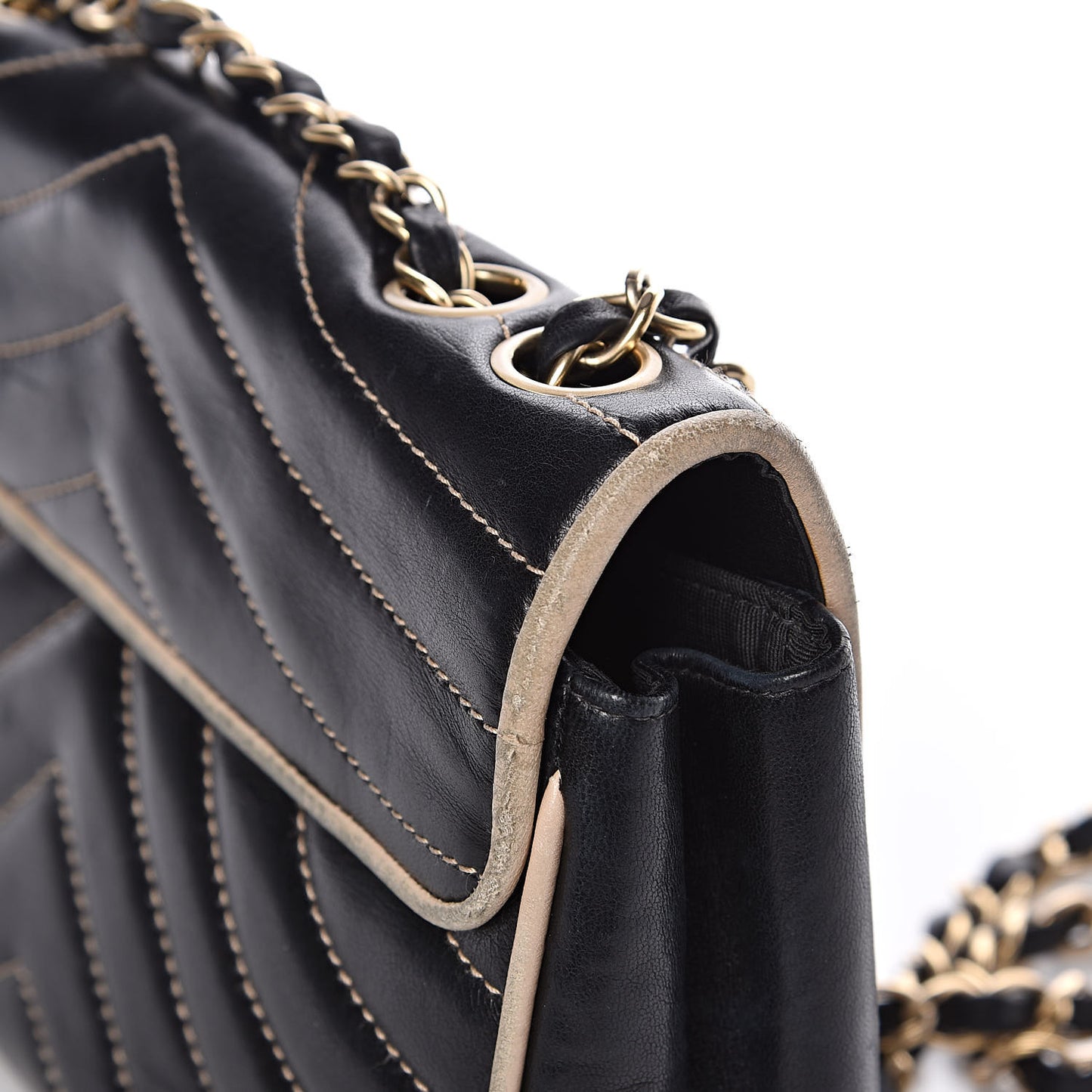 Lambskin Chevron Small Single Flap Bag Black Beige