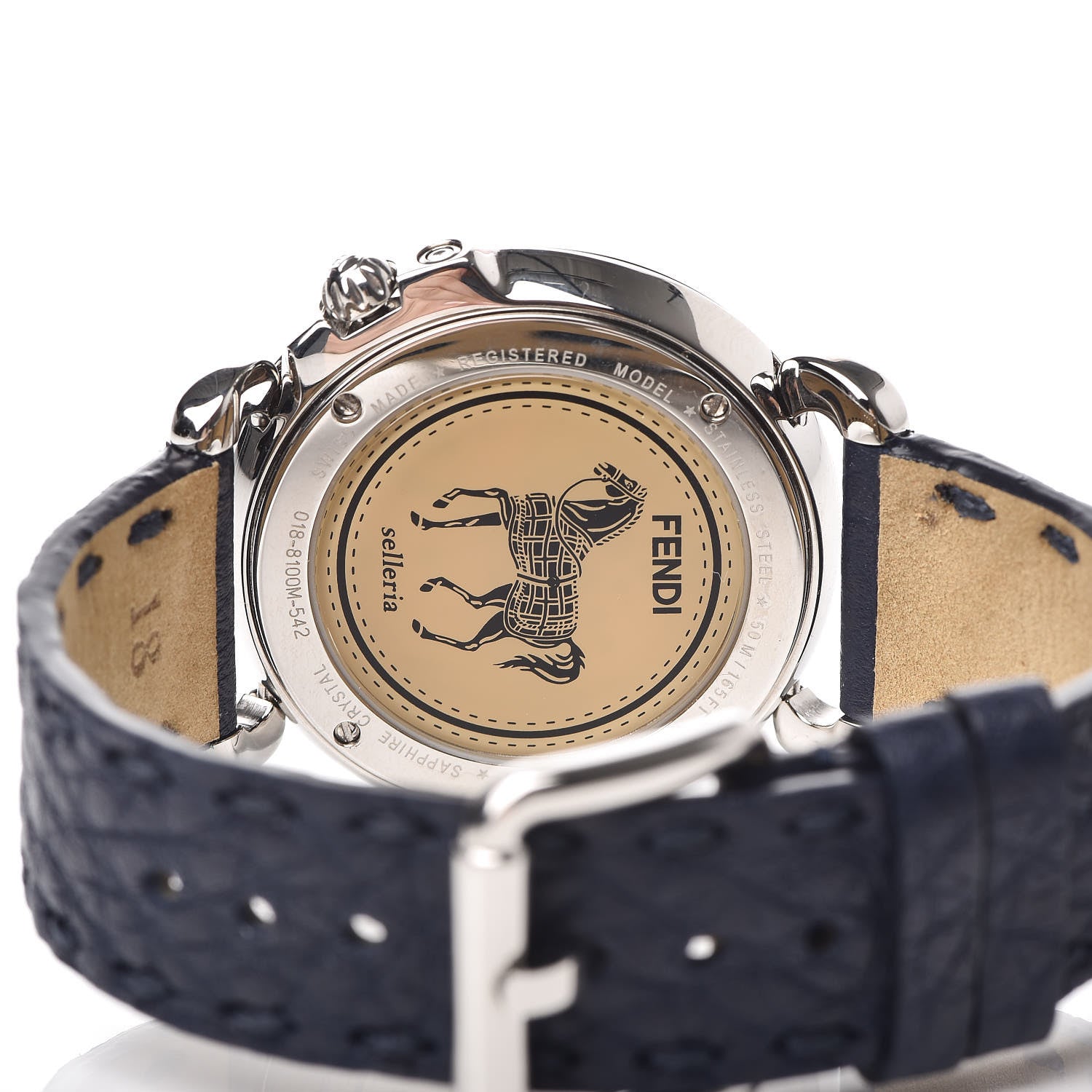 Fendi Stainless Steel Calfskin Diamond Pave Bezel Mother of Pearl 37mm Selleria Quartz Watch 5 of 9