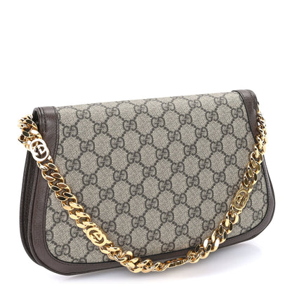 Gucci GG Supreme Monogram Textured Dollar Calfskin Blondie Chain Shoulder Flap Bag Beige Ebony New Acero 2 of 7