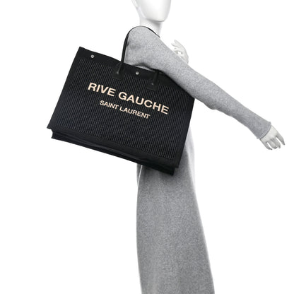 Saint Laurent Raffia Linen Calfskin Rive Gauche Tote Black 2 of 10