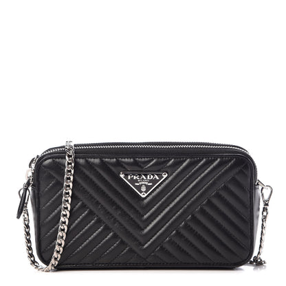Prada Nappa Impunture Diagramme Mini Double Zip Chain Crossbody Bag Black 1 of 8