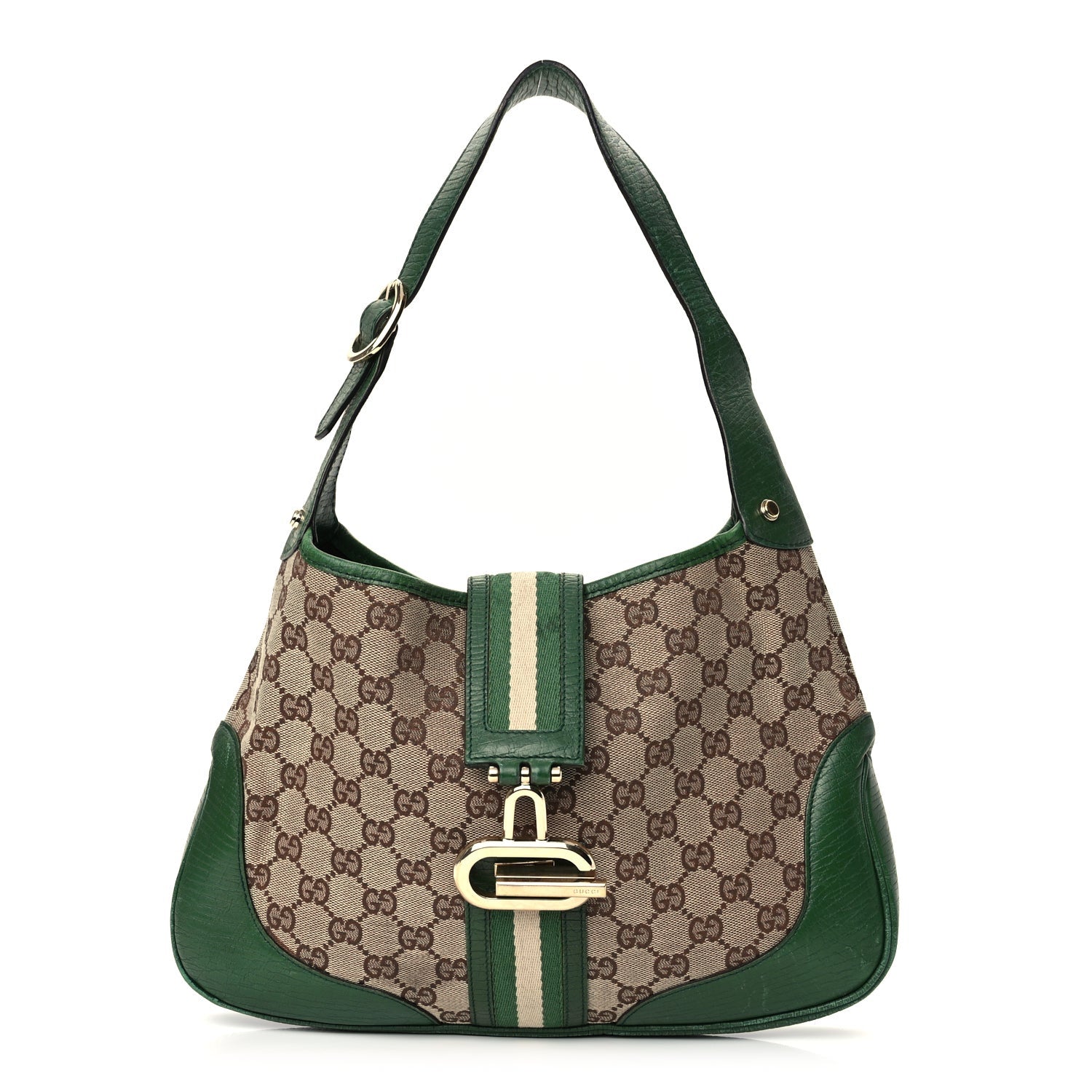 Gucci Monogram Web Junco Small Hobo Green 1 of 13