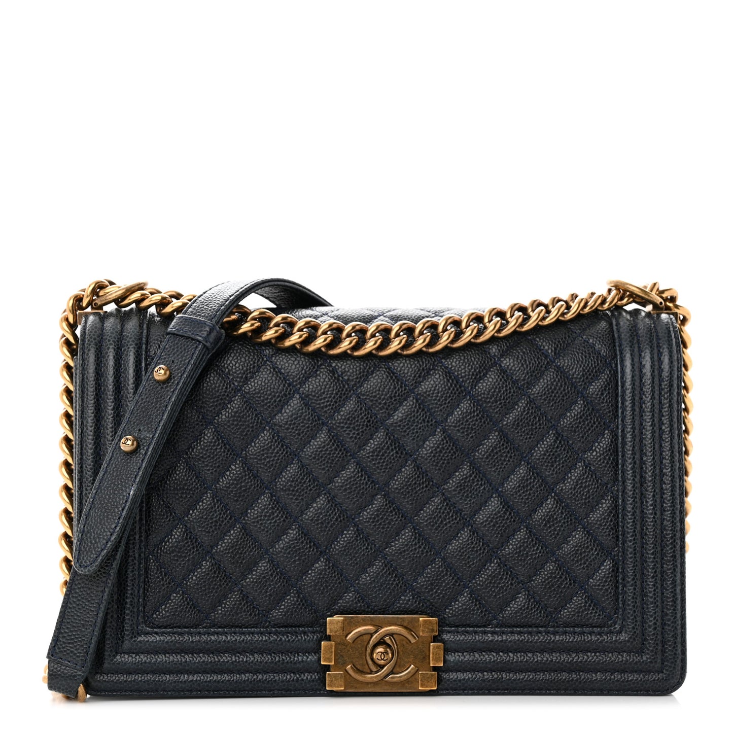 Caviar Quilted New Medium Boy Flap Navy