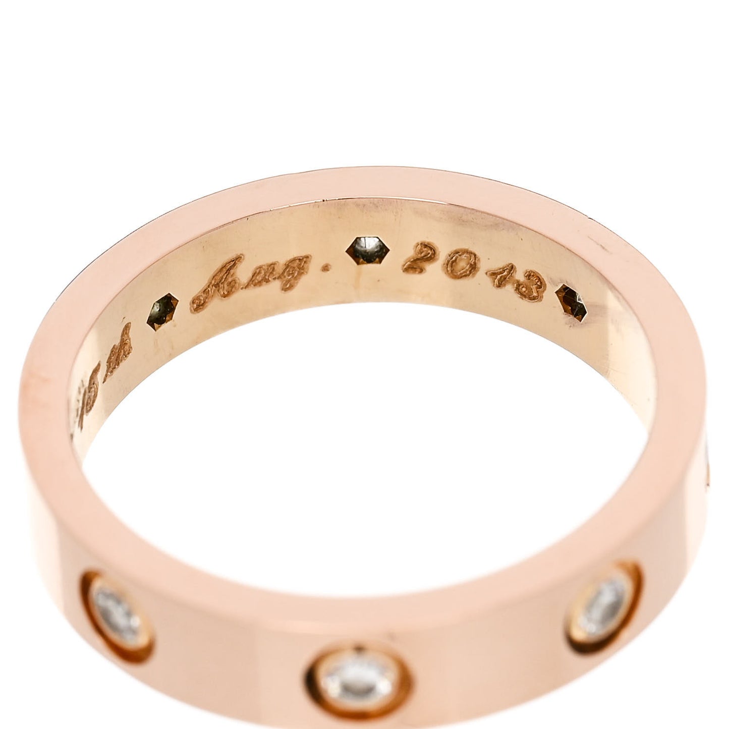 18K Pink Gold 8 Diamond 4mm LOVE Wedding Band Ring 48 4.5