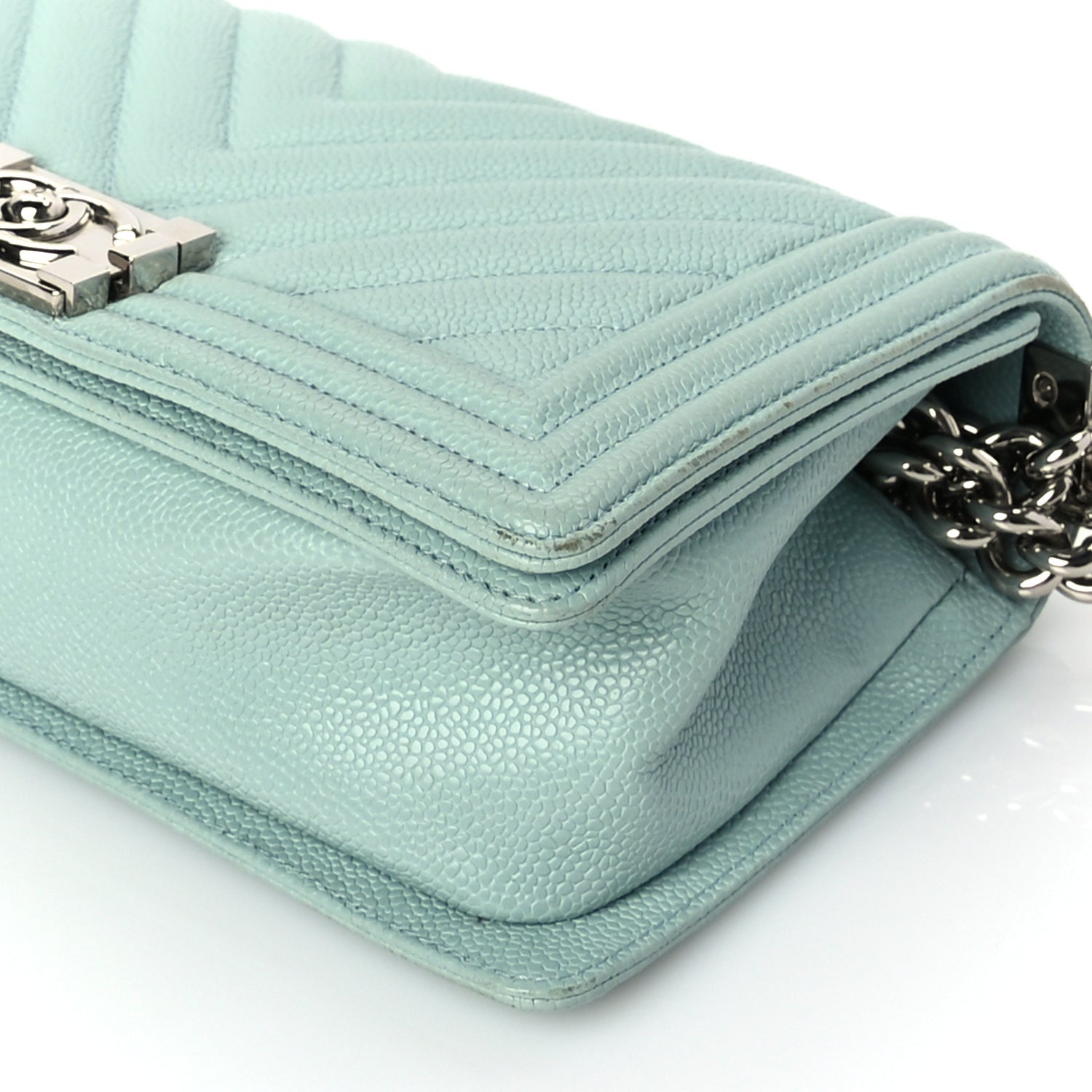 Chanel Caviar Chevron Quilted Medium Boy Flap  Light Blue 9 of 9