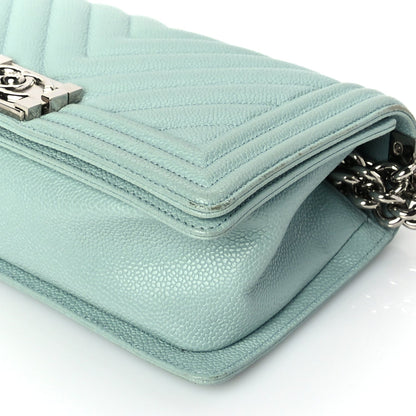 Chanel Caviar Chevron Quilted Medium Boy Flap  Light Blue 9 of 9