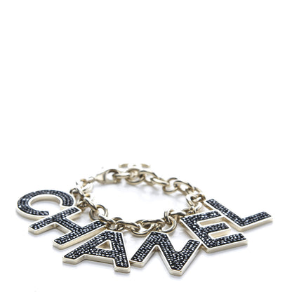 Chanel Crystal Logo Bracelet Black Gold 2 of 4