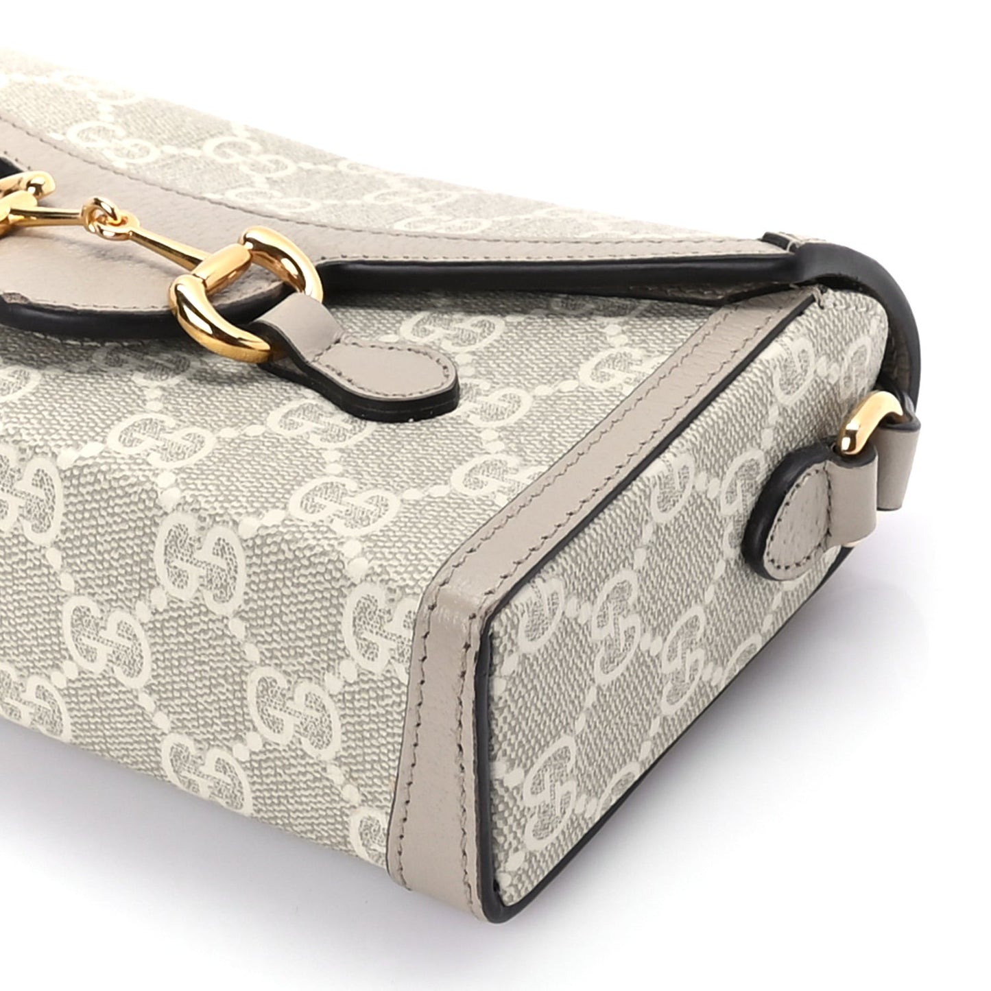 GG Supreme Monogram Textured Dollar Calfskin Mini Horsebit 1955 Shoulder Bag Beige Mystic White Oatmeal
