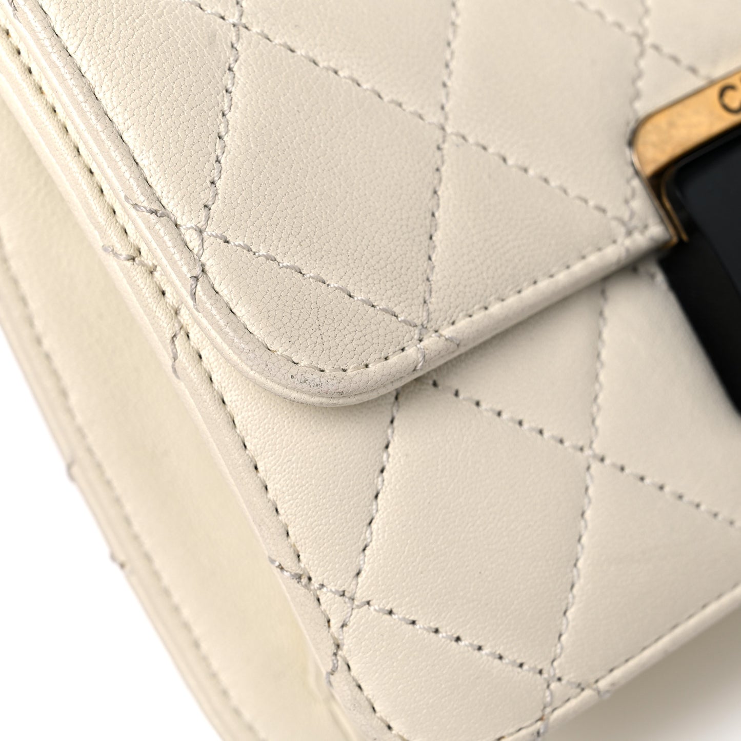 Sheepskin Quilted Mini Beauty Lock Flap White