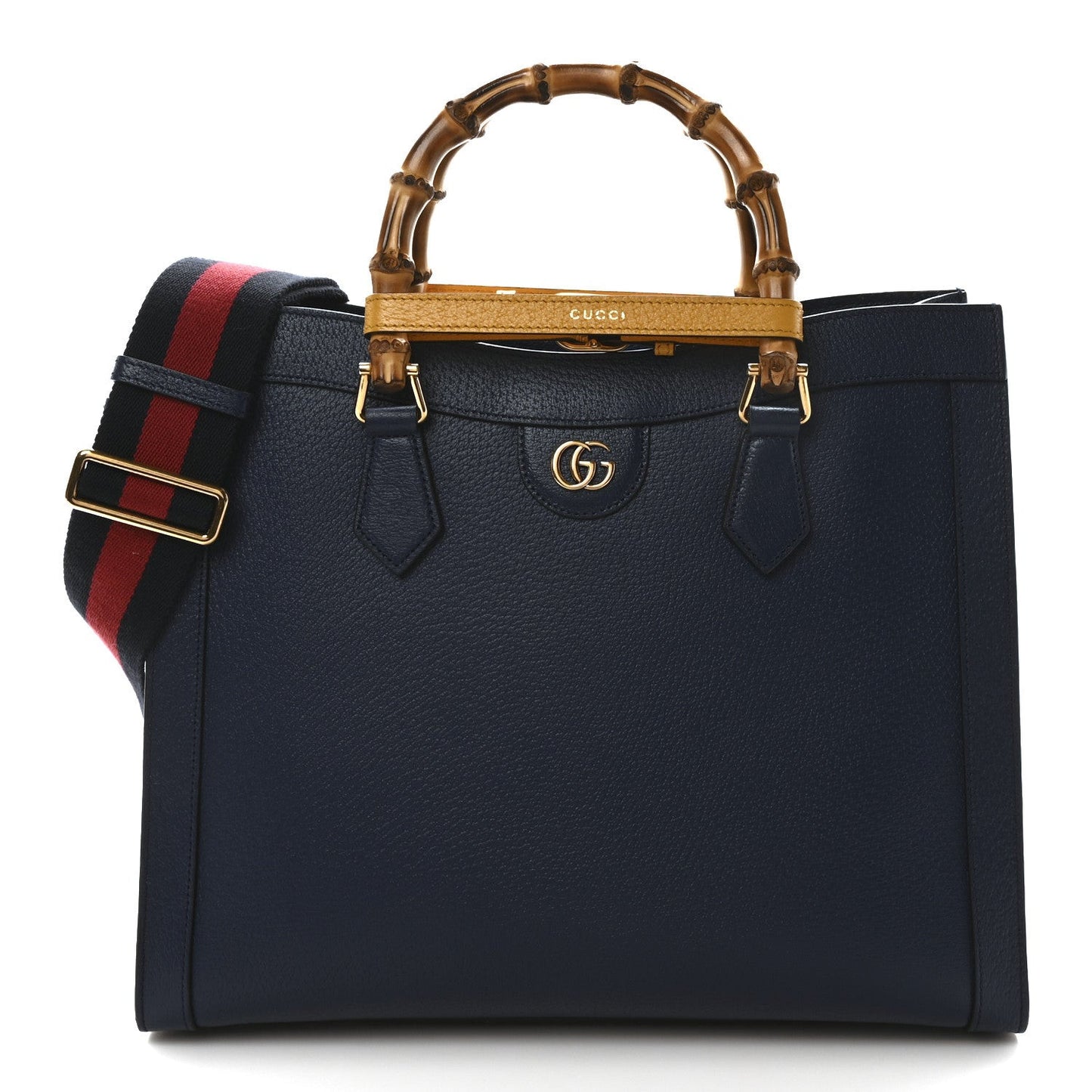Textured Dollar Calfskin Web Medium Diana Tote Bag Royal Crop