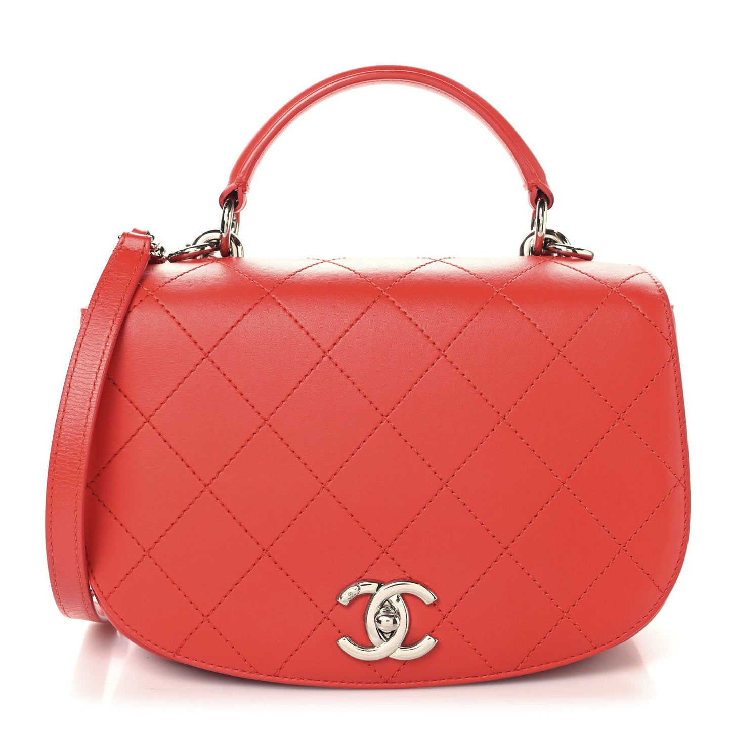 Calfskin Stitched Small Ring My Bag Flap Crossbody Red