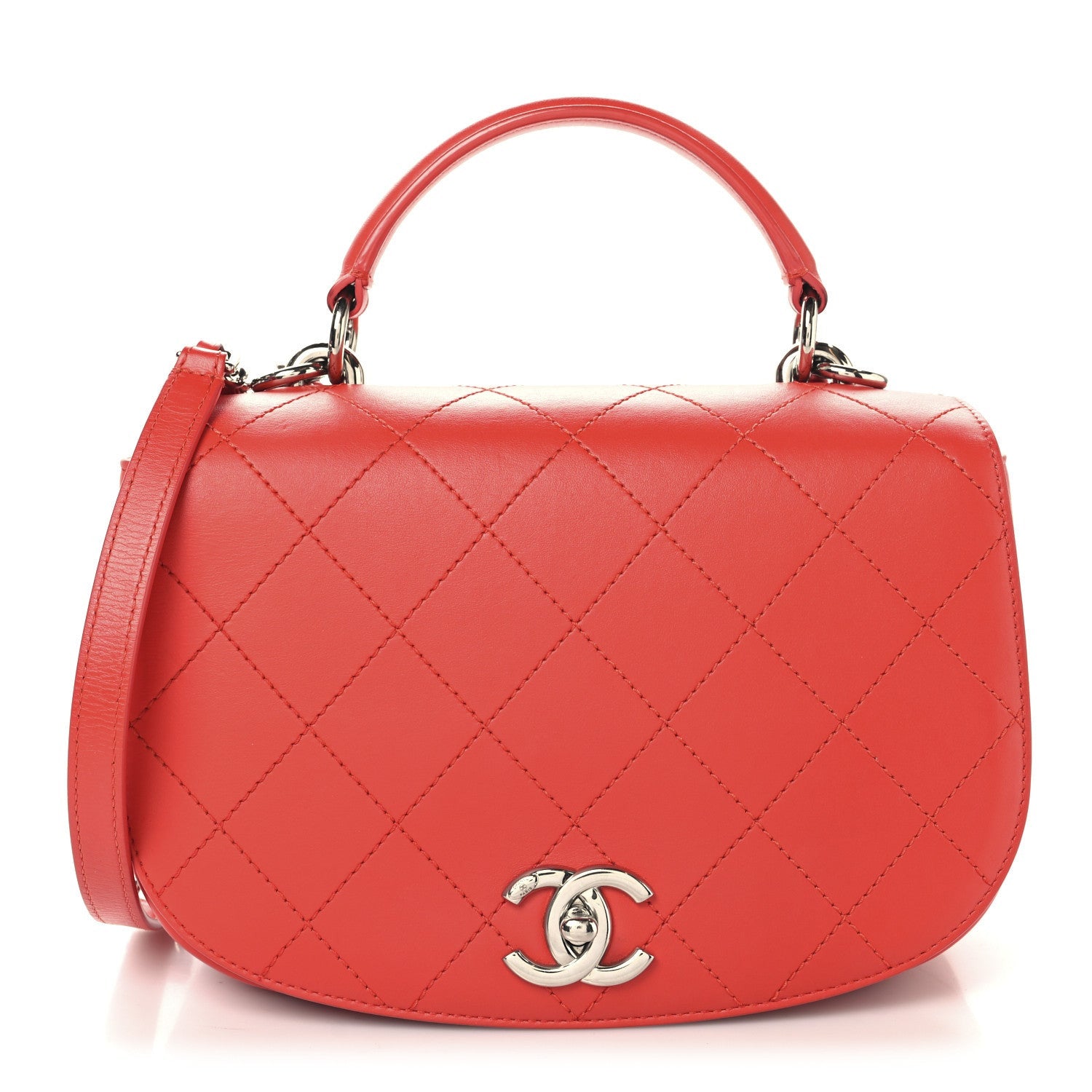 Chanel Calfskin Stitched Small Ring My Bag Flap Crossbody Red 1 of 7