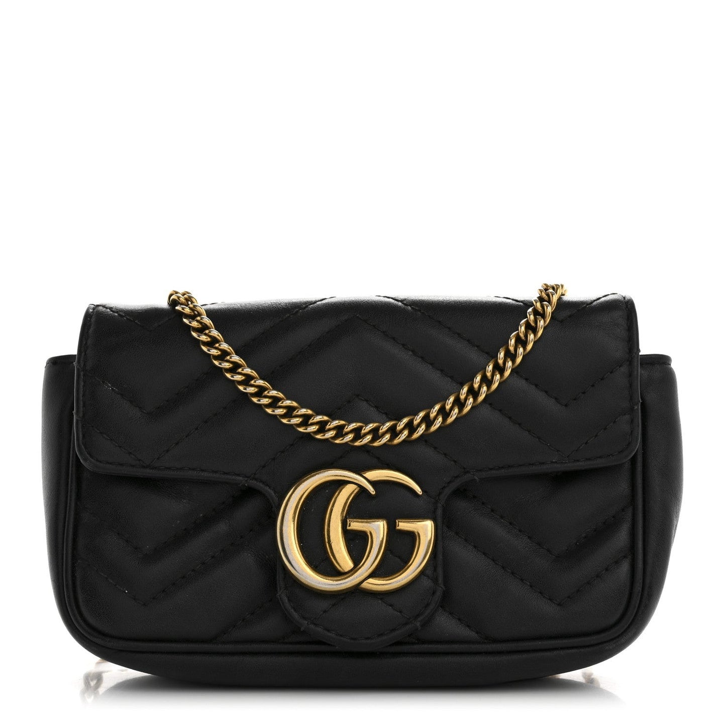 Calfskin Matelasse Super Mini GG Marmont Shoulder Bag Black