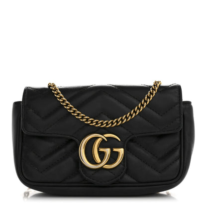 Gucci Calfskin Matelasse Super Mini GG Marmont Shoulder Bag Black 1 of 7