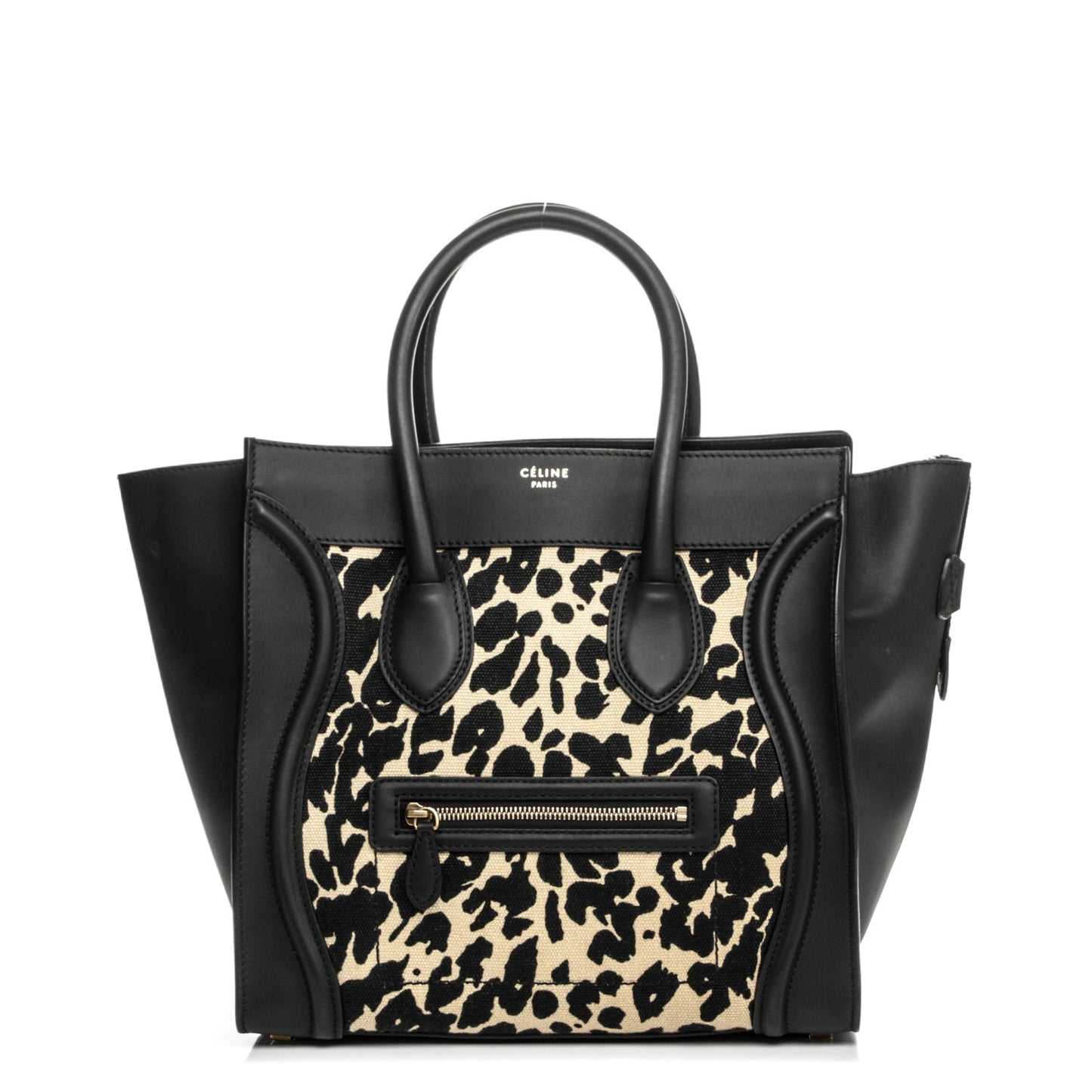 Canvas Smooth Calfskin Leopard Print Mini Luggage Black