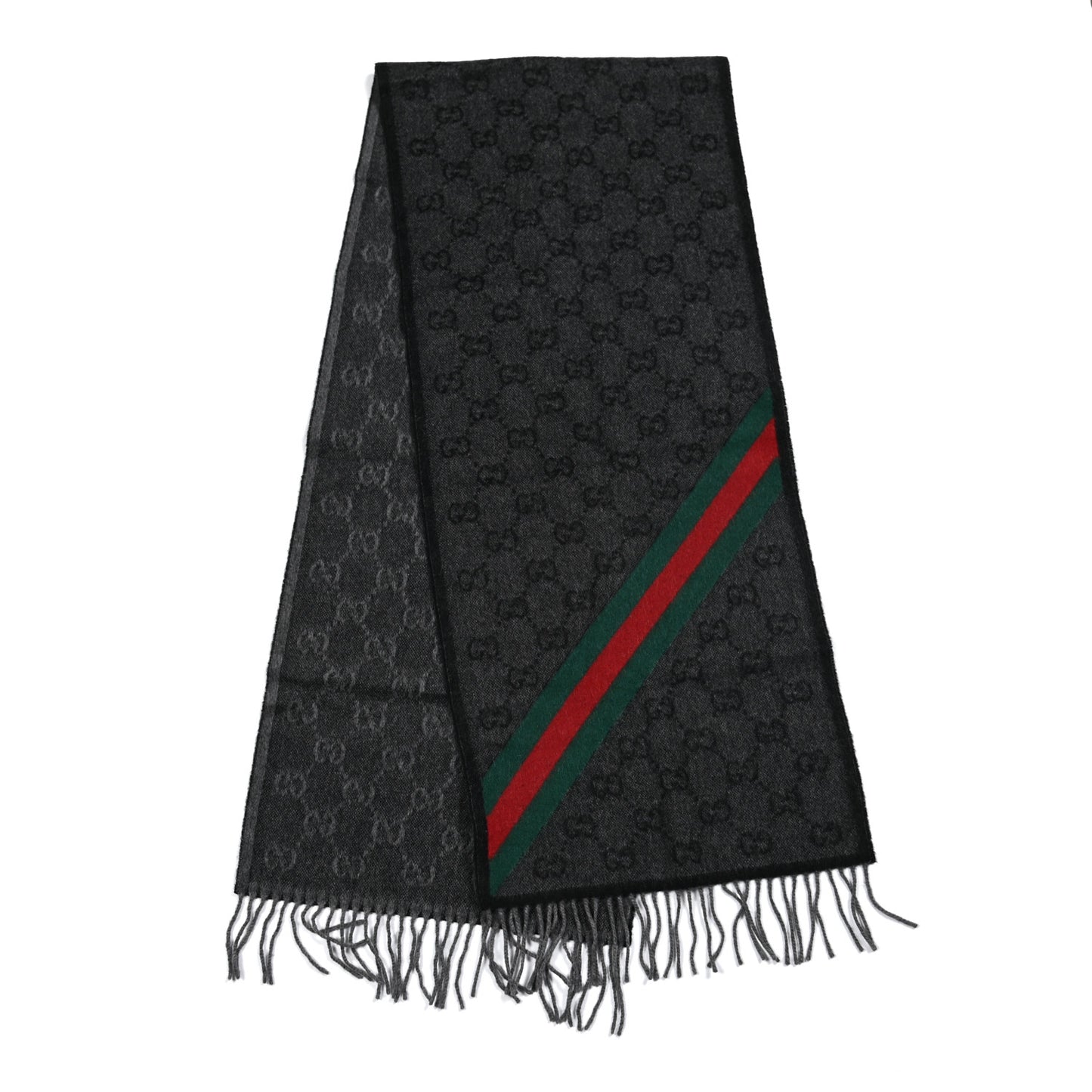 Wool Angora Monogram Web New Nikky Scarf Lead Dark Green