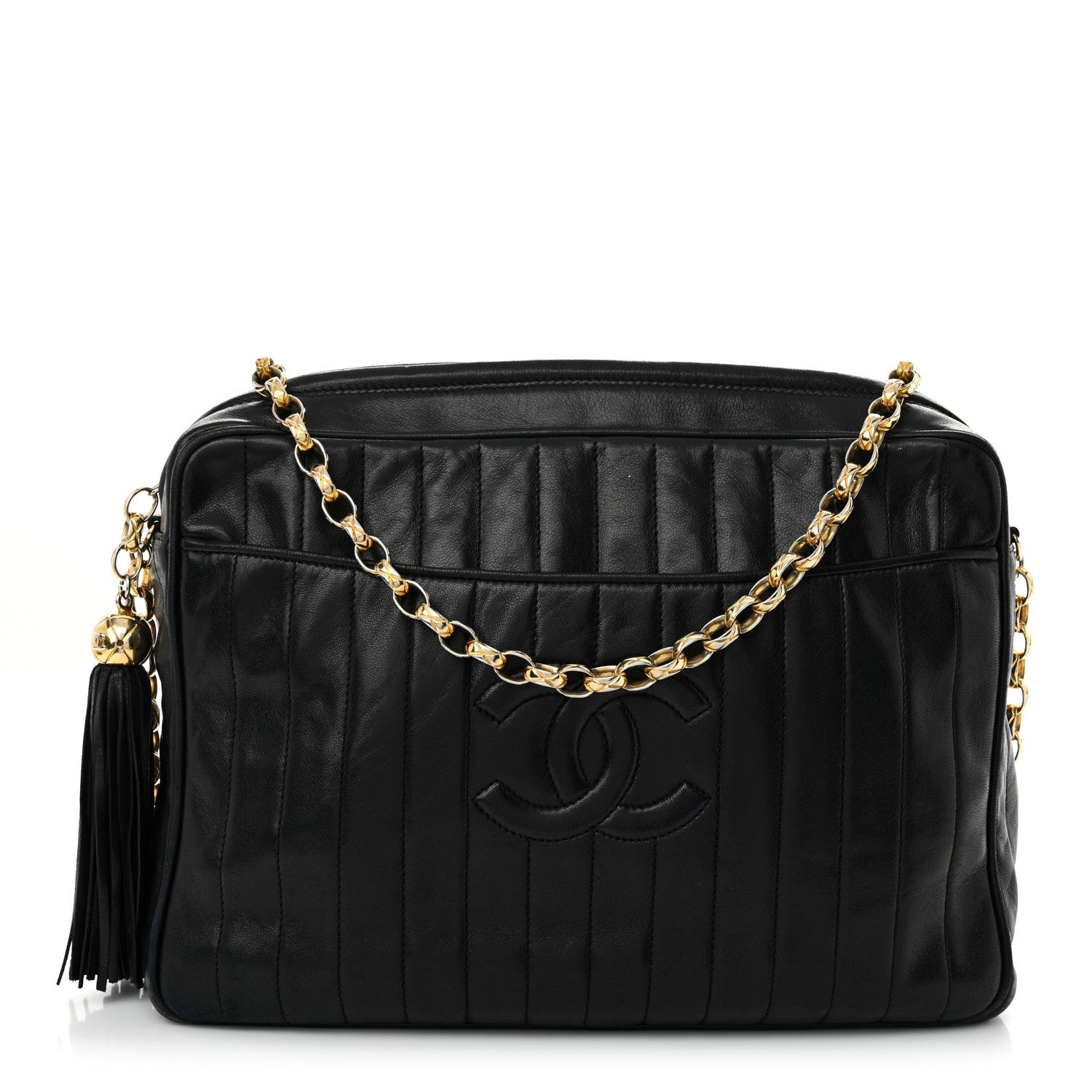 Chanel Lambskin Vertical Quilted Tassel Camera Case Black 1 of 7