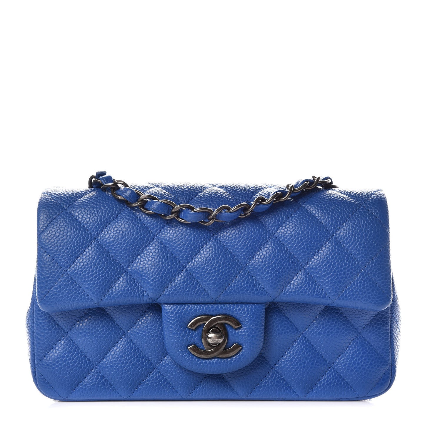 Caviar Quilted Mini Rectangular Flap Blue