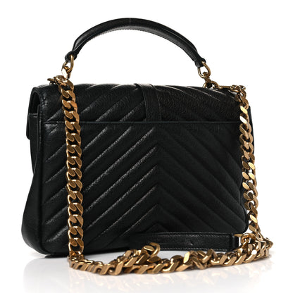 Saint Laurent Sheepskin Matelasse Chevron Monogram Medium College Bag Black 3 of 11