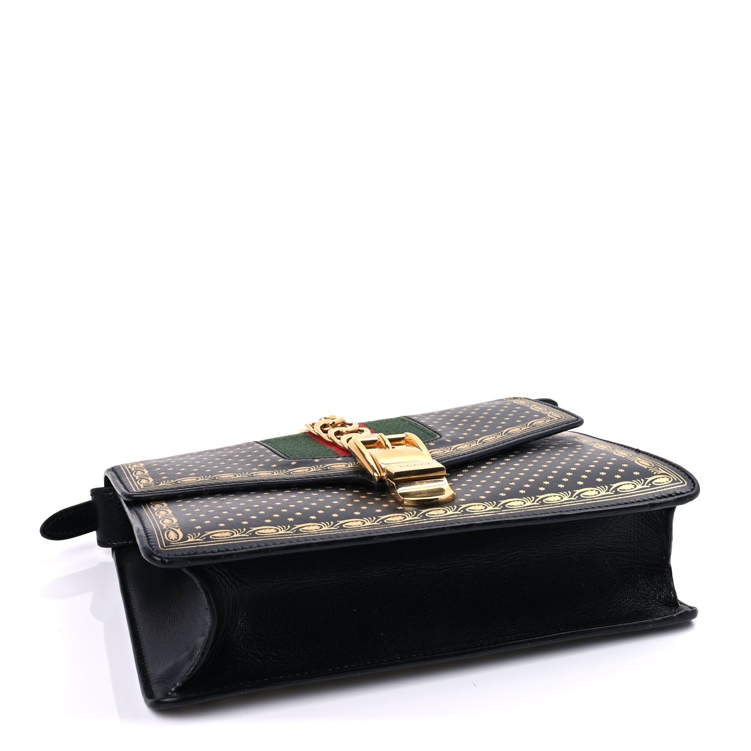 Gucci Calfskin Star Printed Small Sylvie Shoulder Bag Gold Black 3 of 7