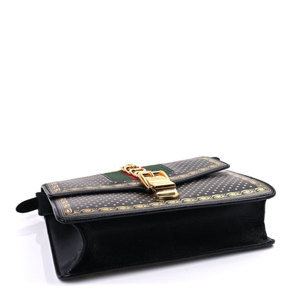 Gucci Calfskin Star Printed Small Sylvie Shoulder Bag Gold Black 3 of 7