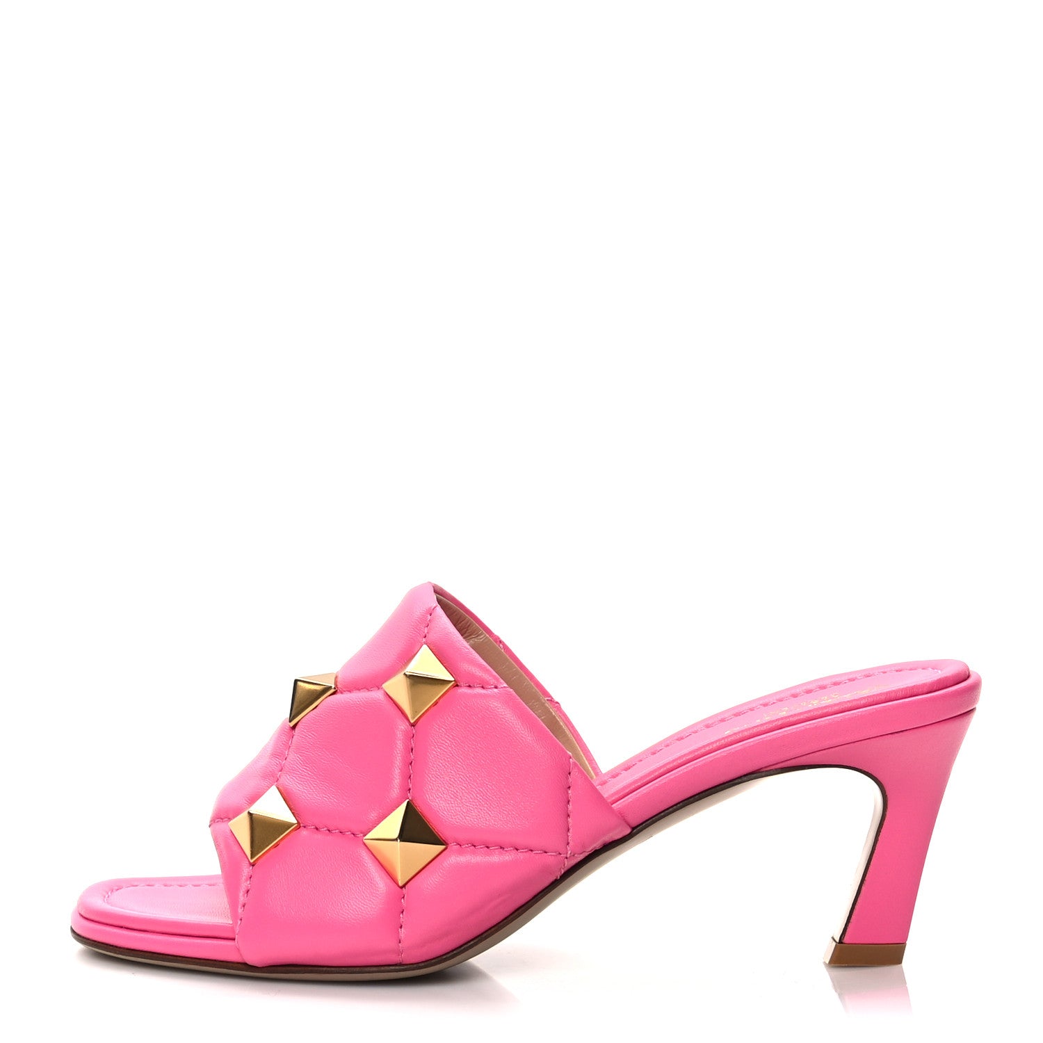 Valentino Garavani Nappa Quilted Roman Stud 65mm Slide Sandals 37.5 Feminine Pink 1 of 8