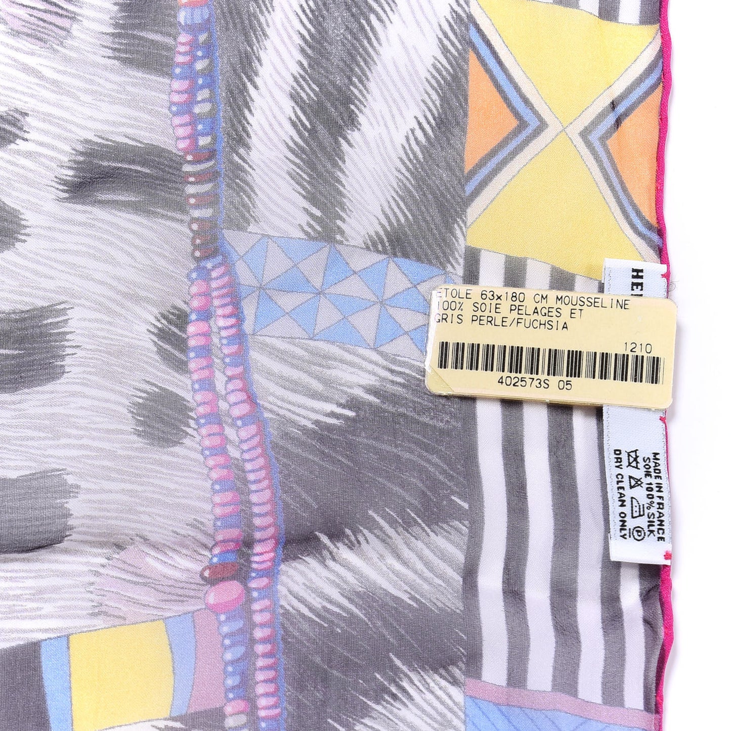 Silk Pelages et Camouflage Stole Gris Perle Fuchsia