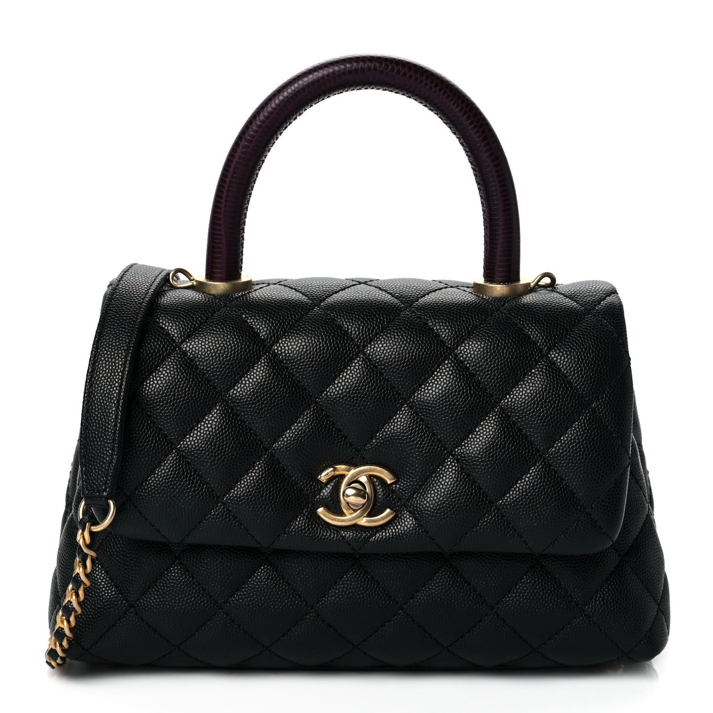 Caviar Lizard Embossed Quilted Mini Coco Handle Flap Black
