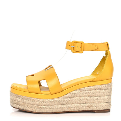 Hermes Goatskin Elda Espadrille Wedge Sandals 38 Jaune Sable 1 of 10