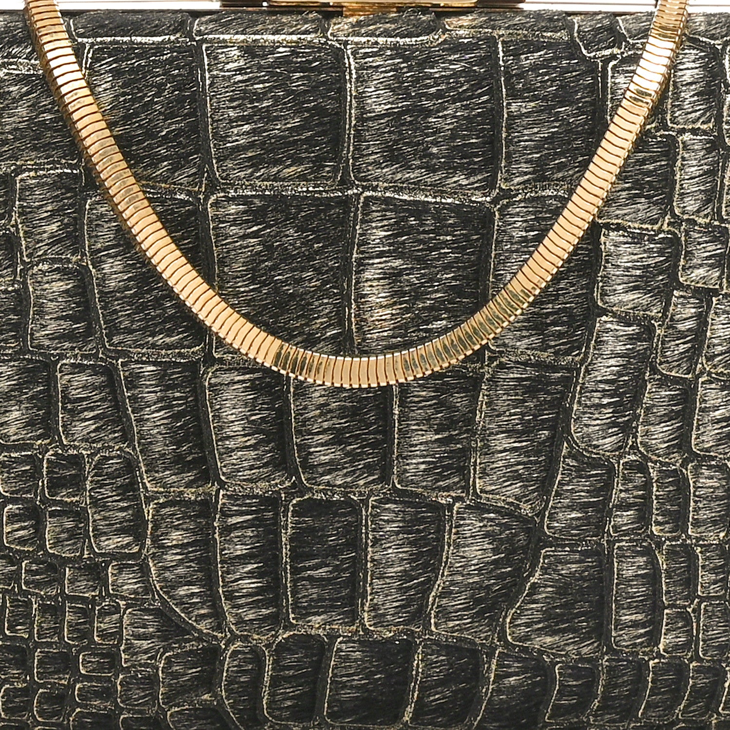 Lanvin Ponyhair Crocodile Print Clutch Black Gold 7 of 9