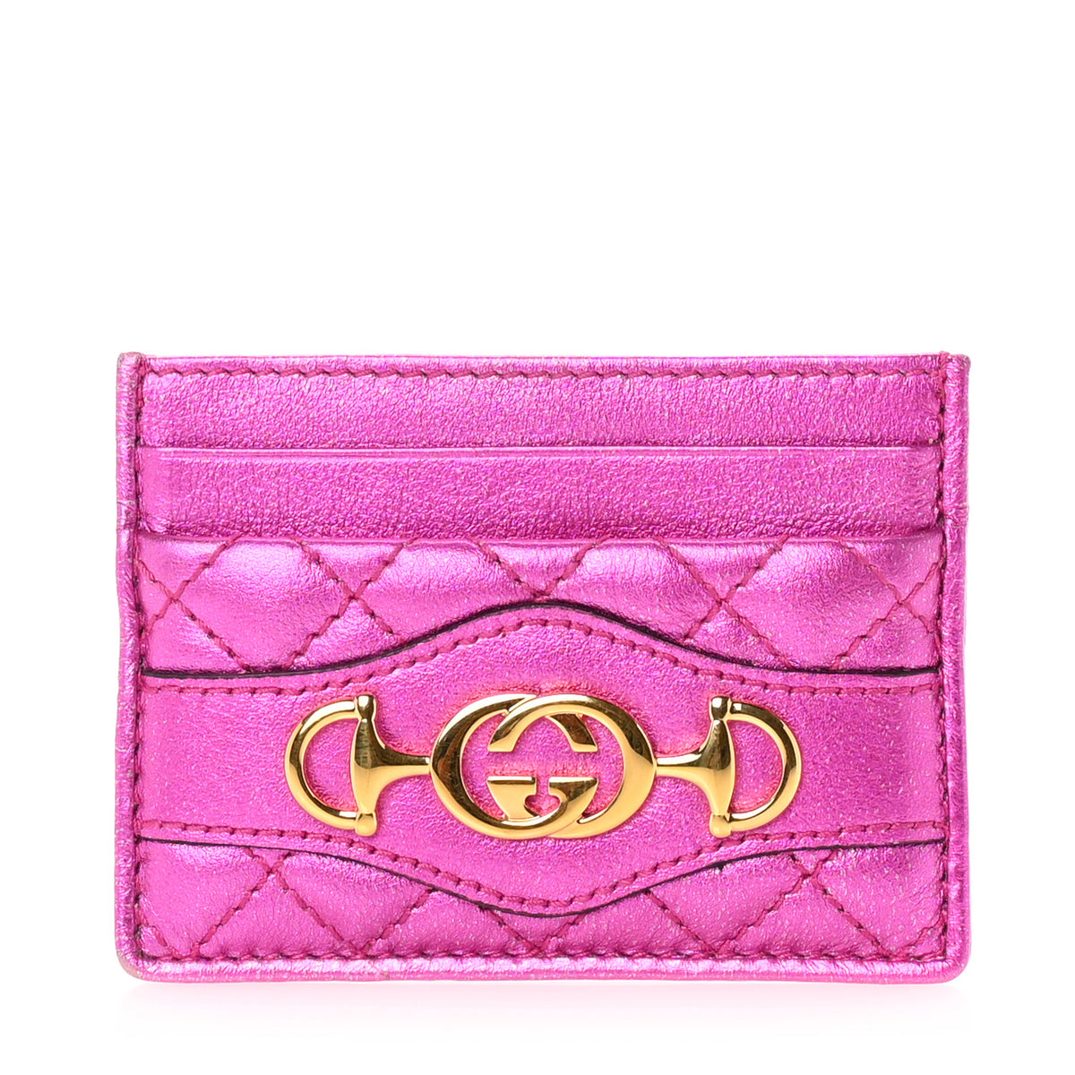 Laminated Nappa Trapuntata Zumi Card Holder Fuxia
