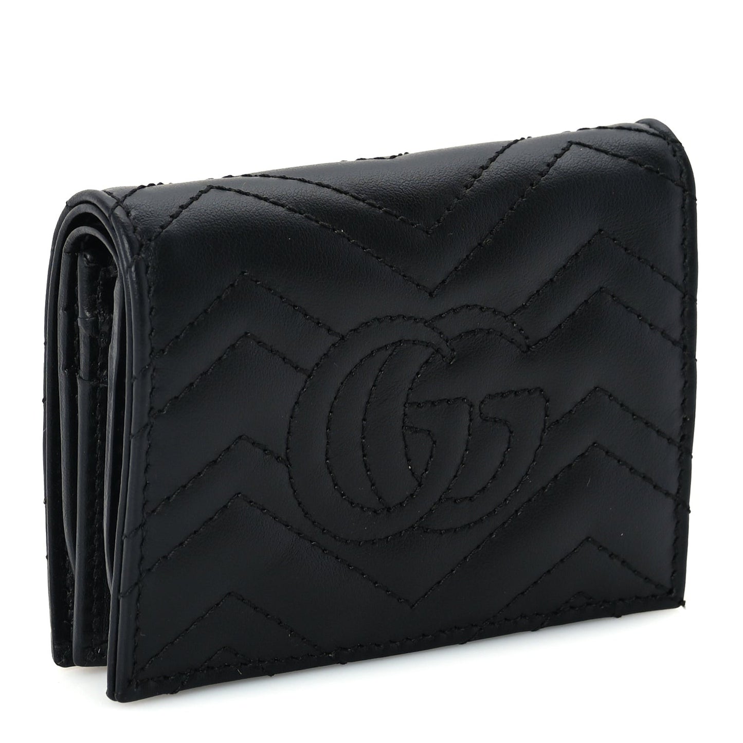 Calfskin Matelasse GG Marmont Card Case Wallet Black