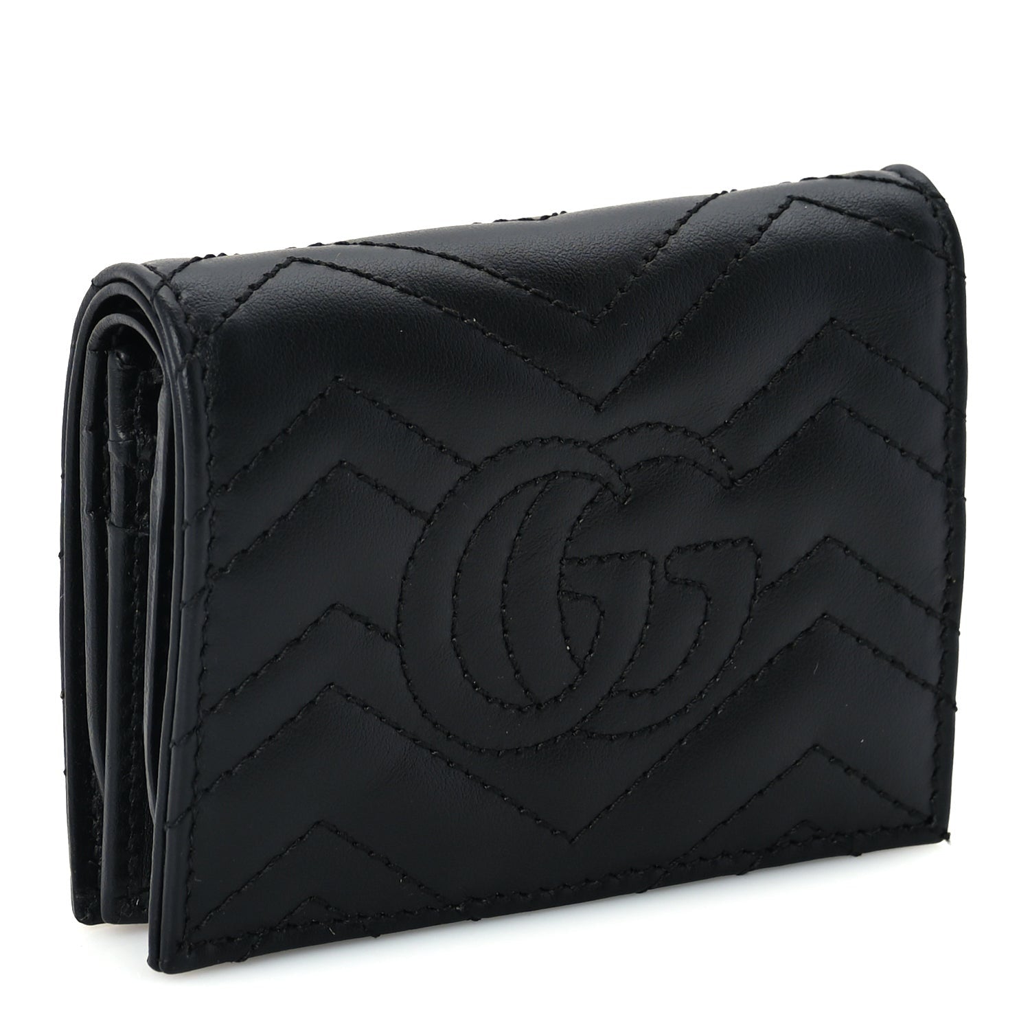 Gucci Calfskin Matelasse GG Marmont Card Case Wallet Black 3 of 7