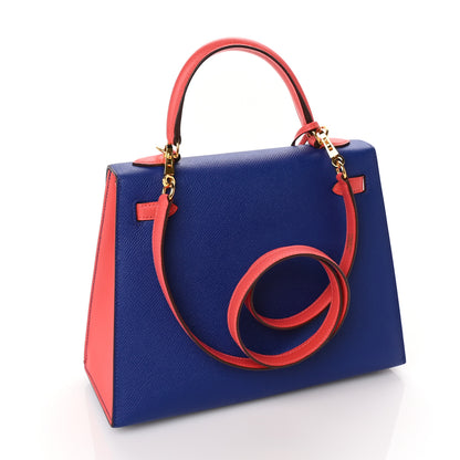 Hermes Epsom Bi-Color Horseshoe Kelly Sellier 25 Bleu Electrique Rose Jaipur 2 of 9