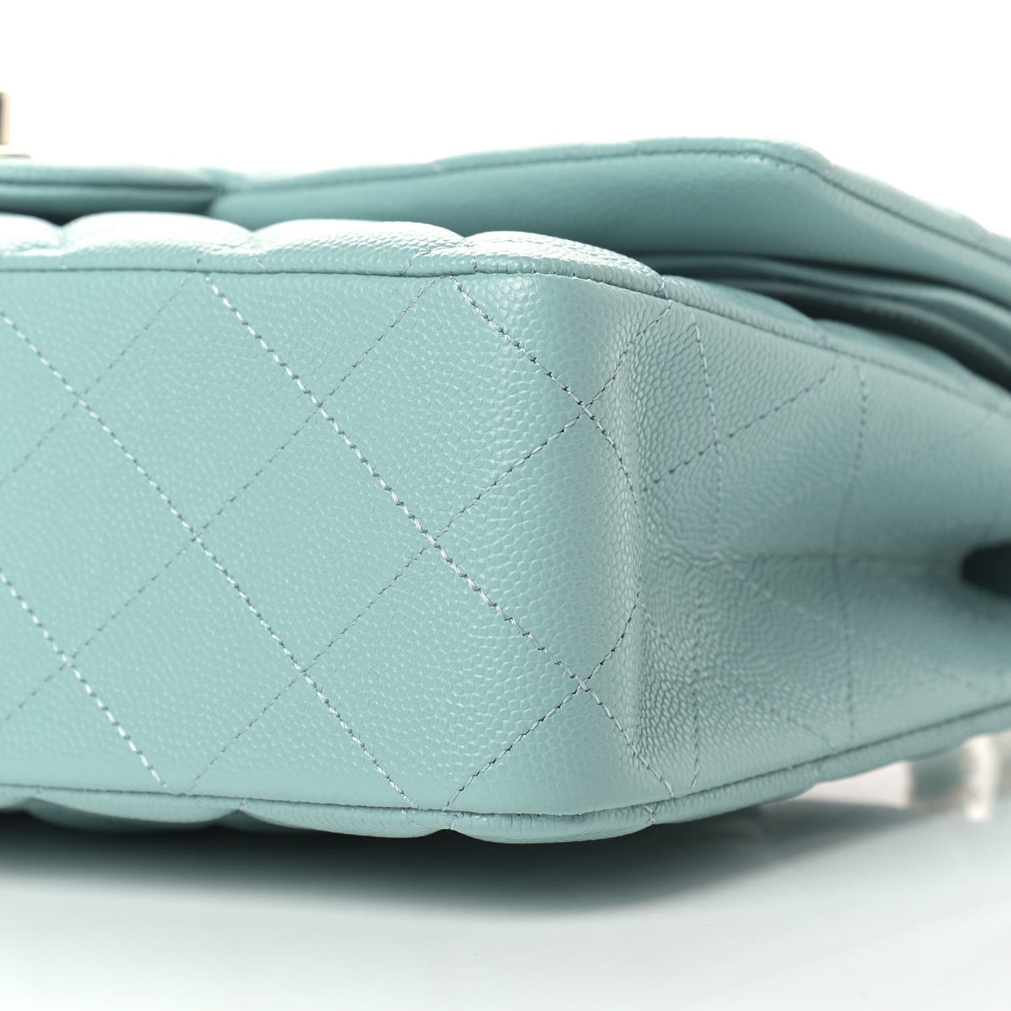 Caviar Quilted Medium Double Flap Light Blue