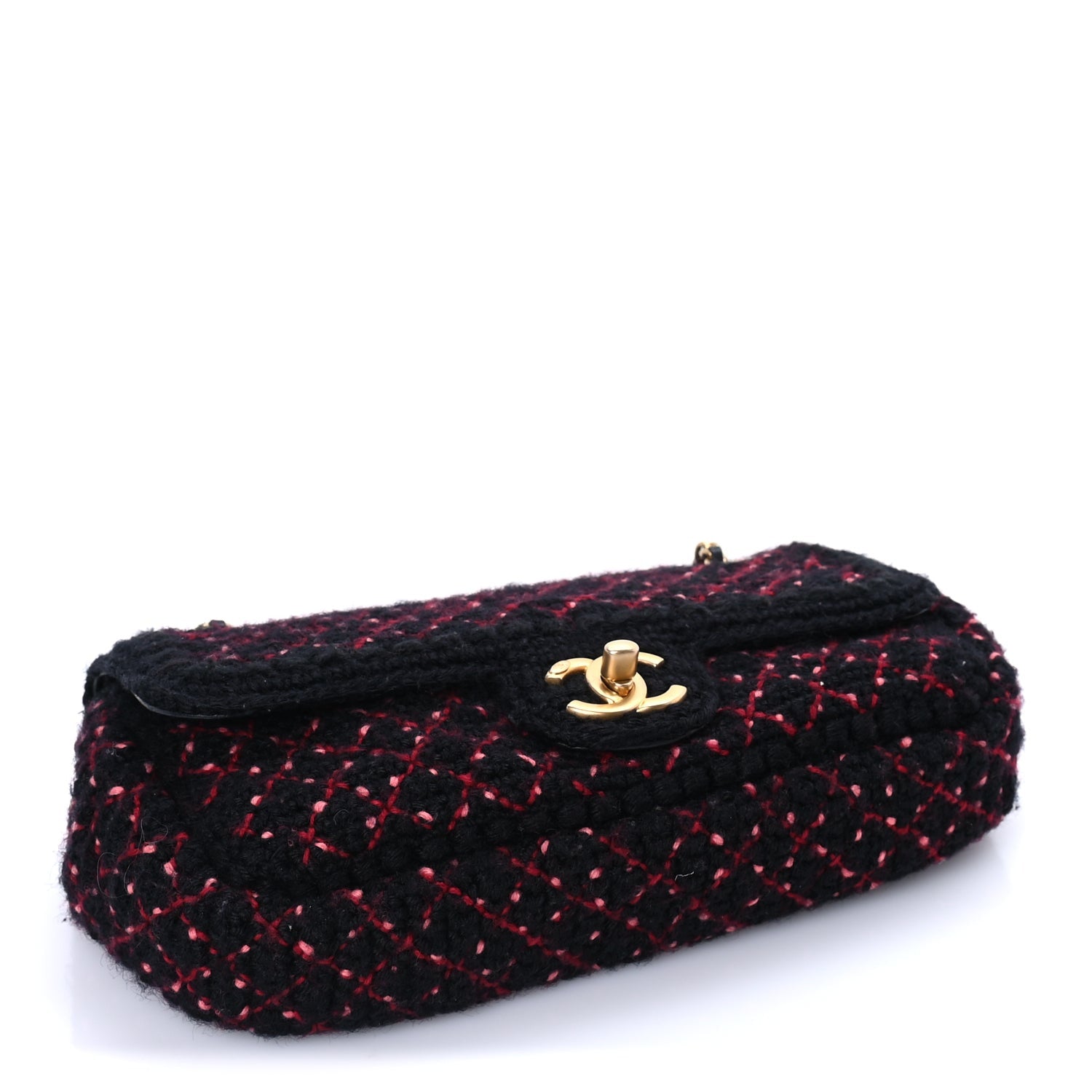 Chanel Knit Quilted Mini Rectangular Flap Black Burgundy 3 of 9