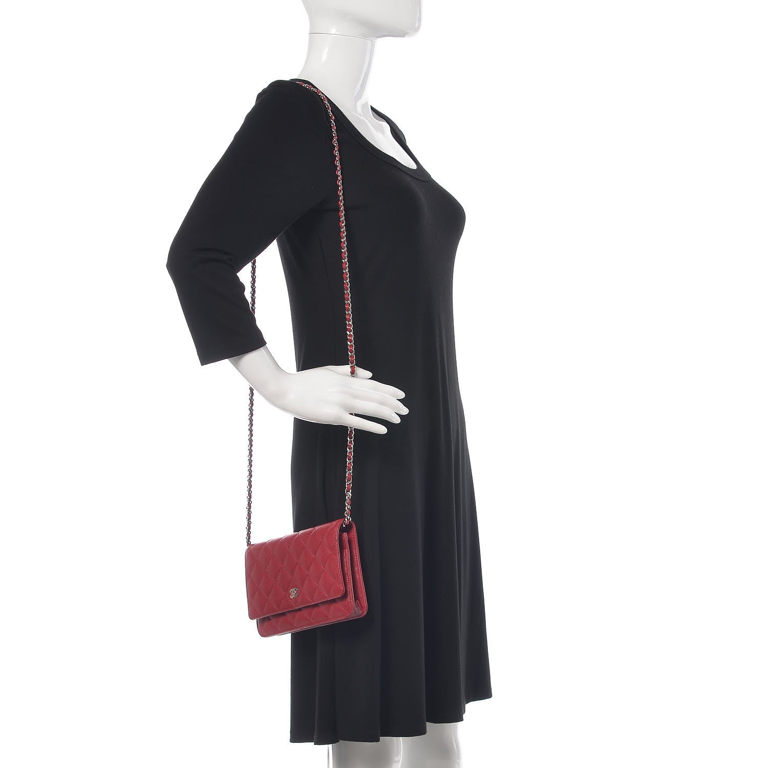 Chanel Caviar Quilted Wallet On Chain WOC Red 2 of 10